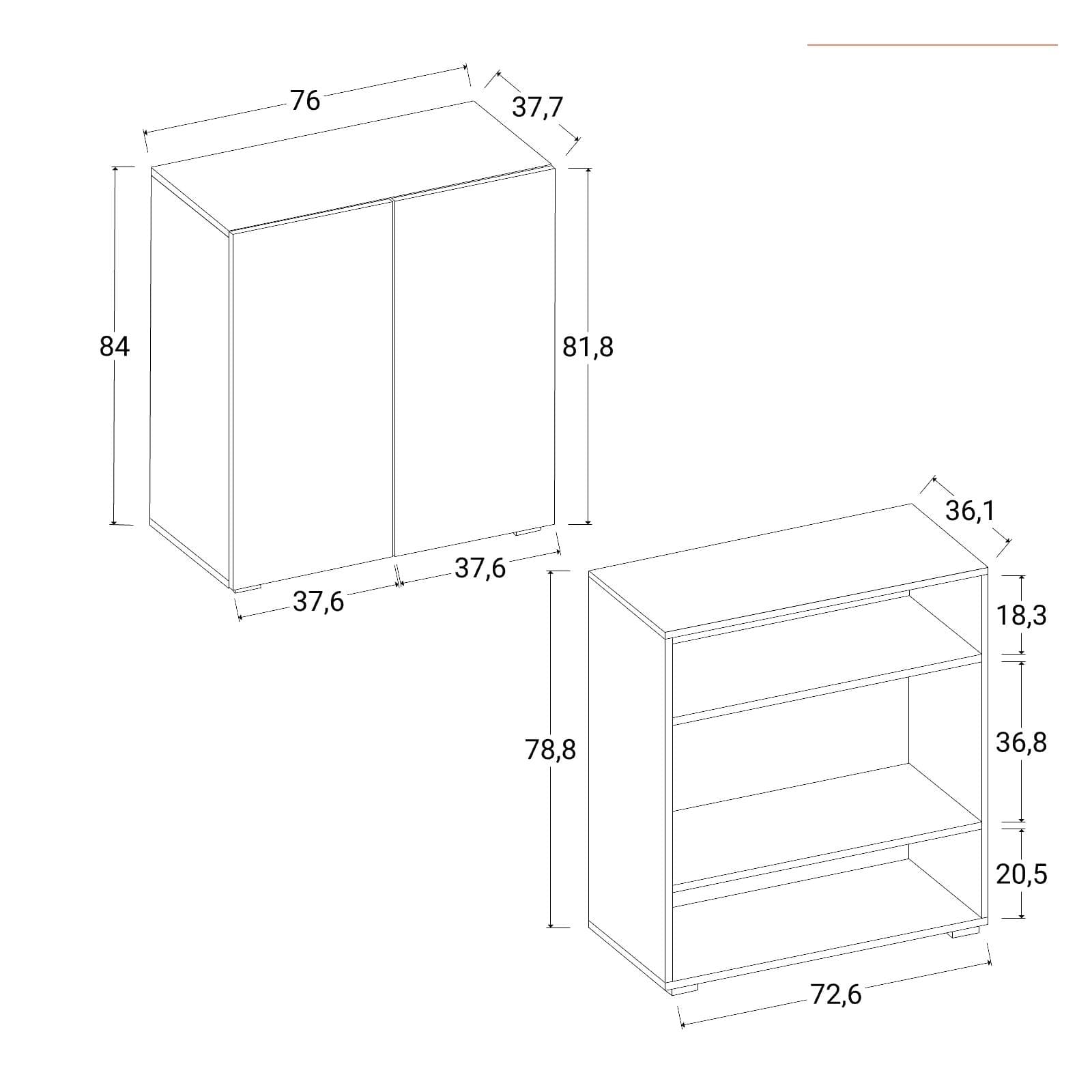 Mobile multiuso modulare 152x84h cm bianco opaco con 3 cassetti - Astara