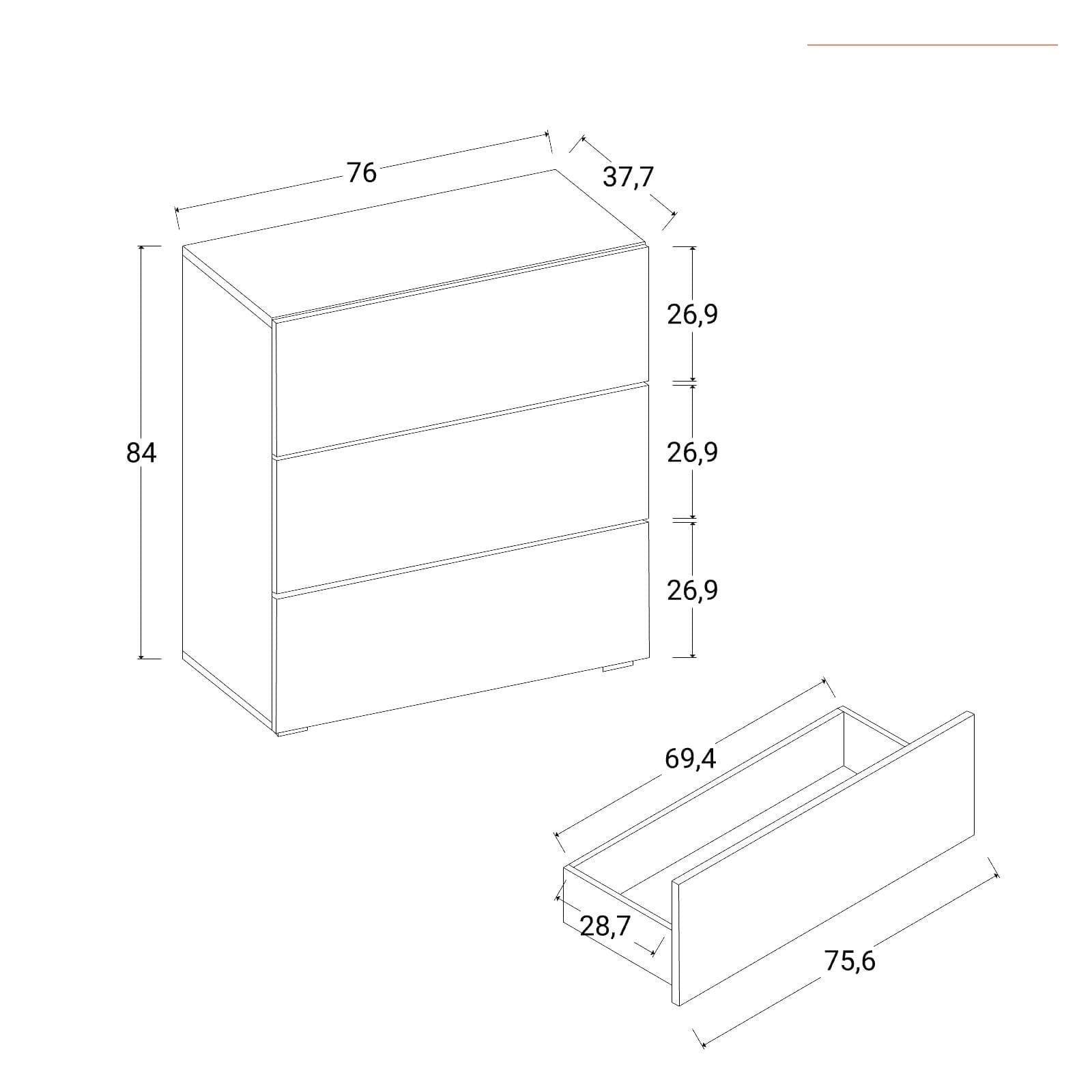 Mobile multiuso modulare 152x84h cm bianco opaco con 3 cassetti - Astara