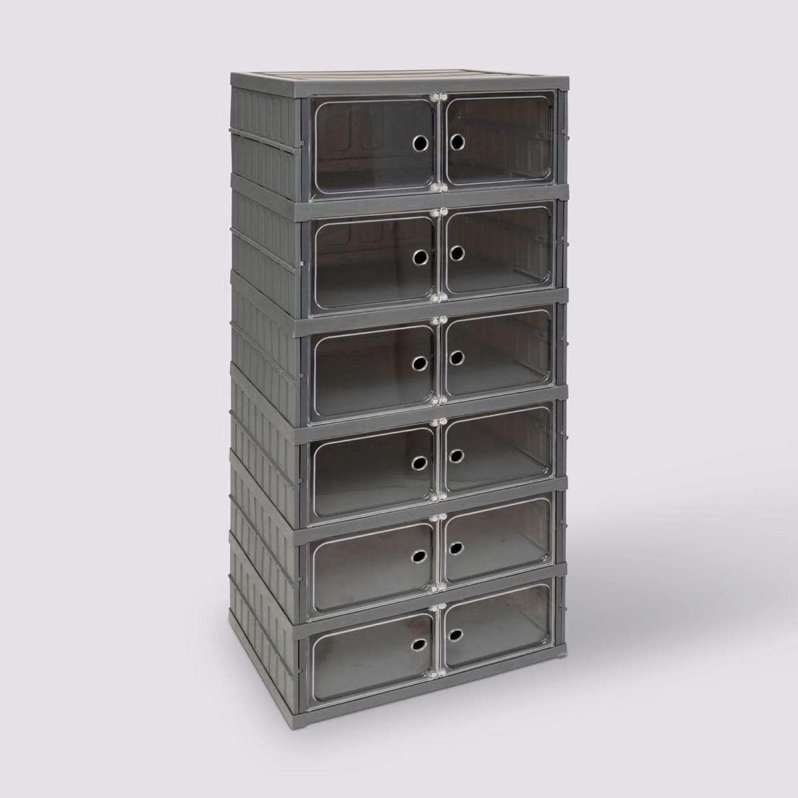 Mobile multiuso pieghevole 44x105h cm in polipropilene grigio con 12 vani