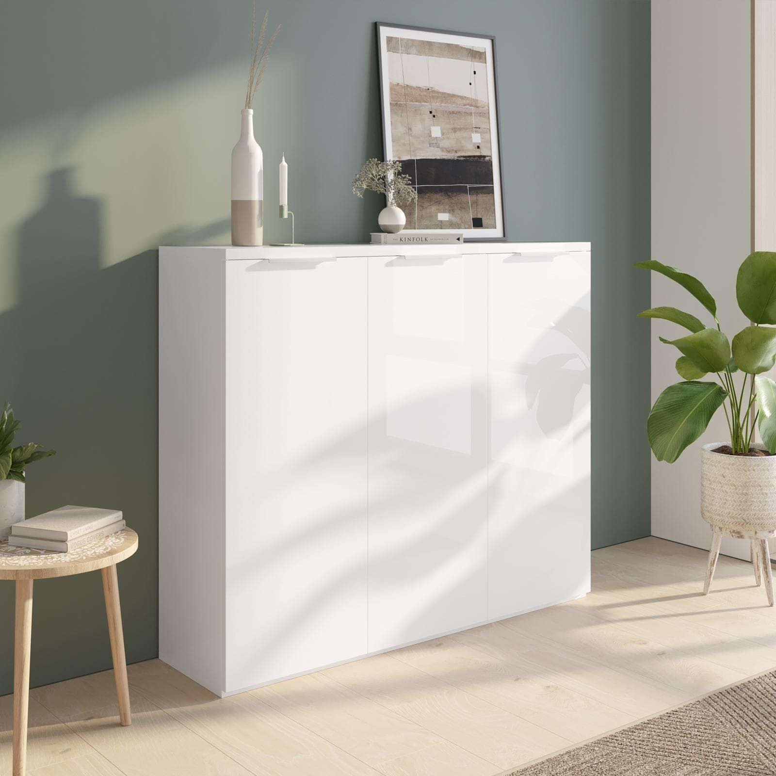 Scarpiera 120X103h cm con 3 ante bianco lucido e ripiani regolabili - Boras hallway