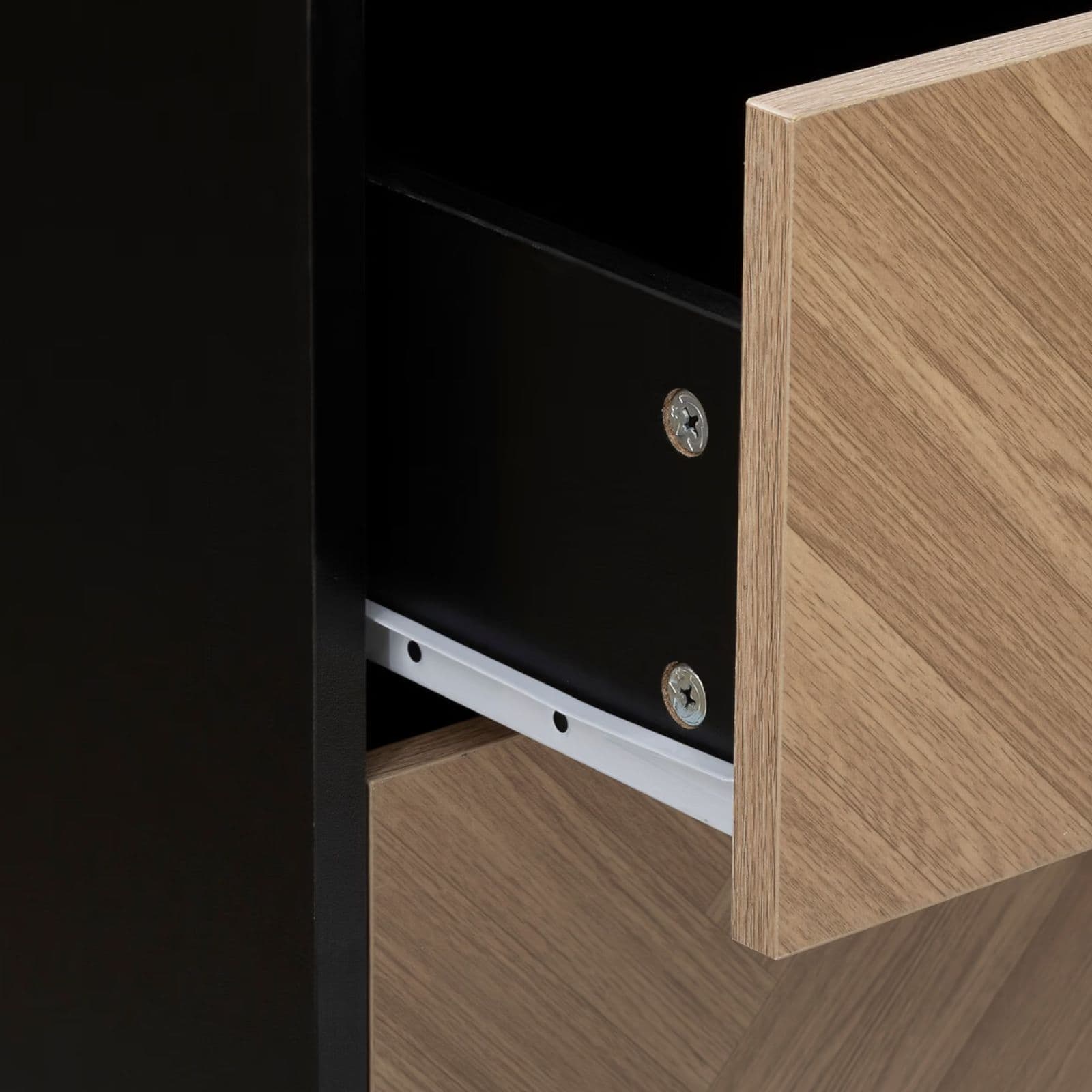 Mobile porta tv 120x40 cm in acciaio nero con ante in legno effetto parquet - Blacky