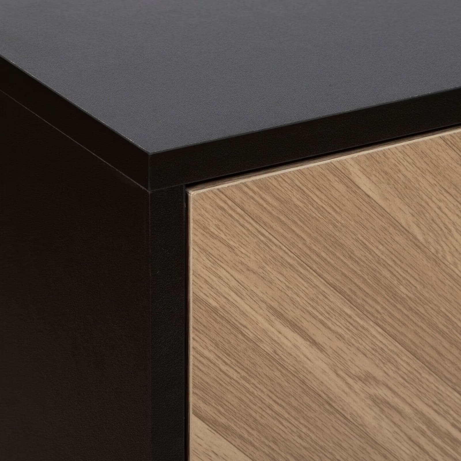 Mobile porta tv 120x40 cm in acciaio nero con ante in legno effetto parquet - Blacky