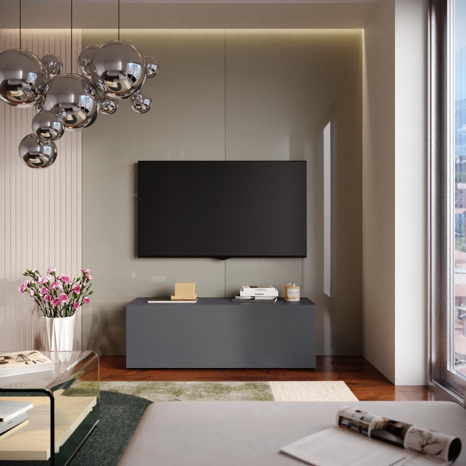 Mobile porta tv 120x40h cm a terra antracite opaco - Kayros