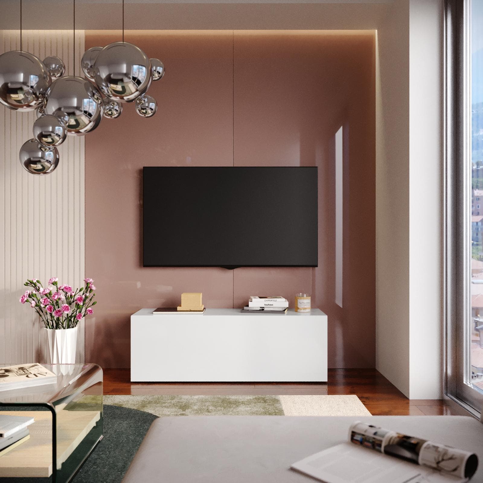 Mobile porta tv 120x40h cm a terra bianco lucido - Kayros