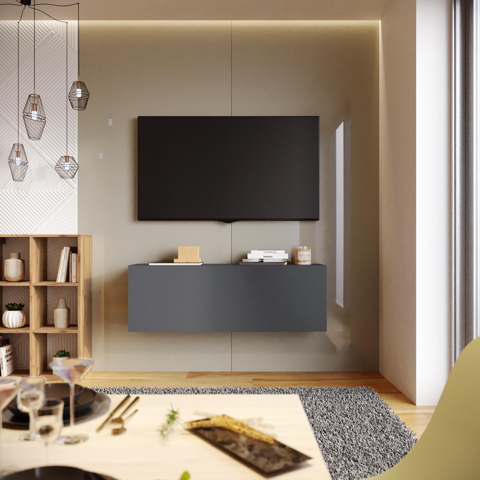 Mobile porta tv 120x40h cm sospeso antracite opaco - Kayros