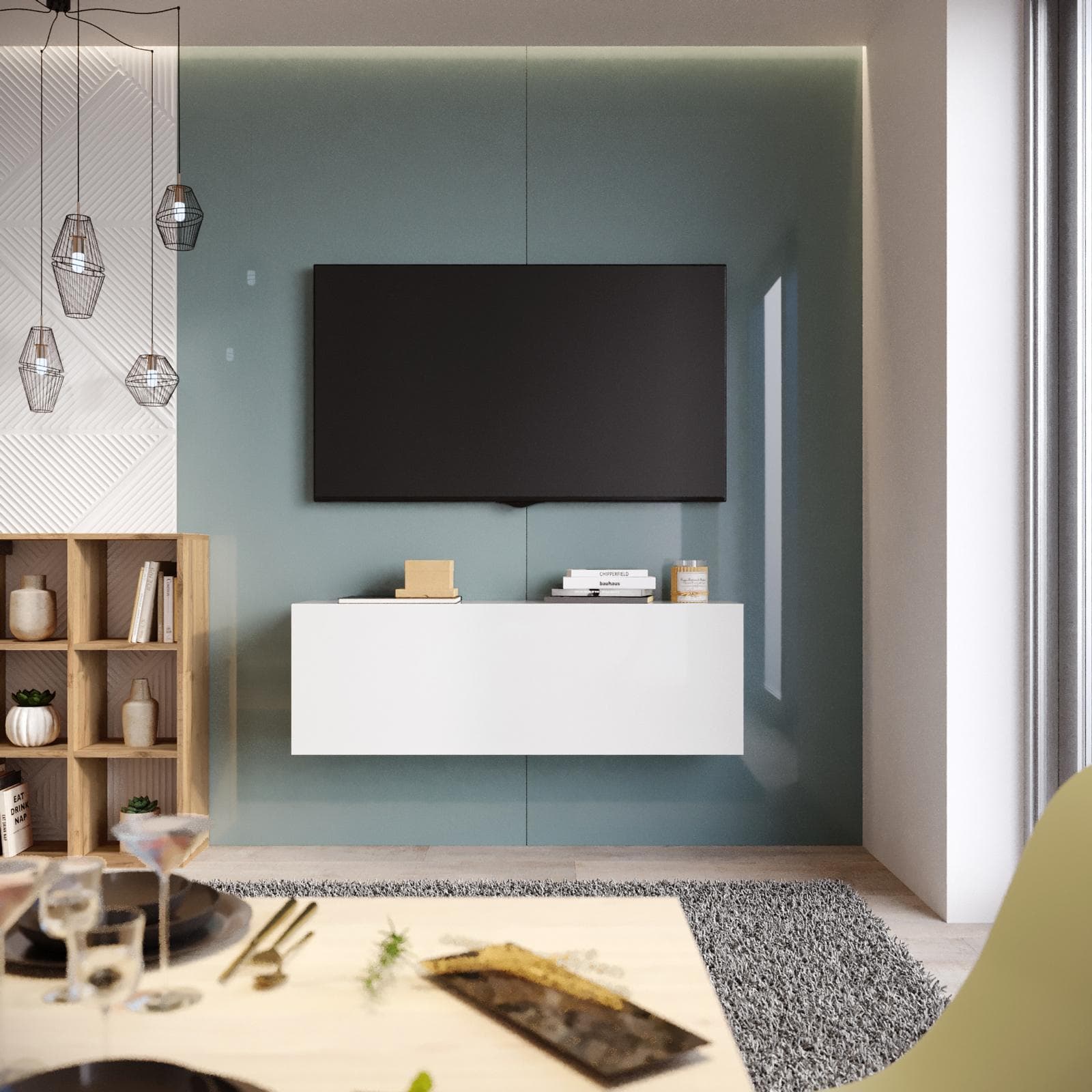 Mobile porta tv 120x40h cm sospeso bianco lucido - Kayros