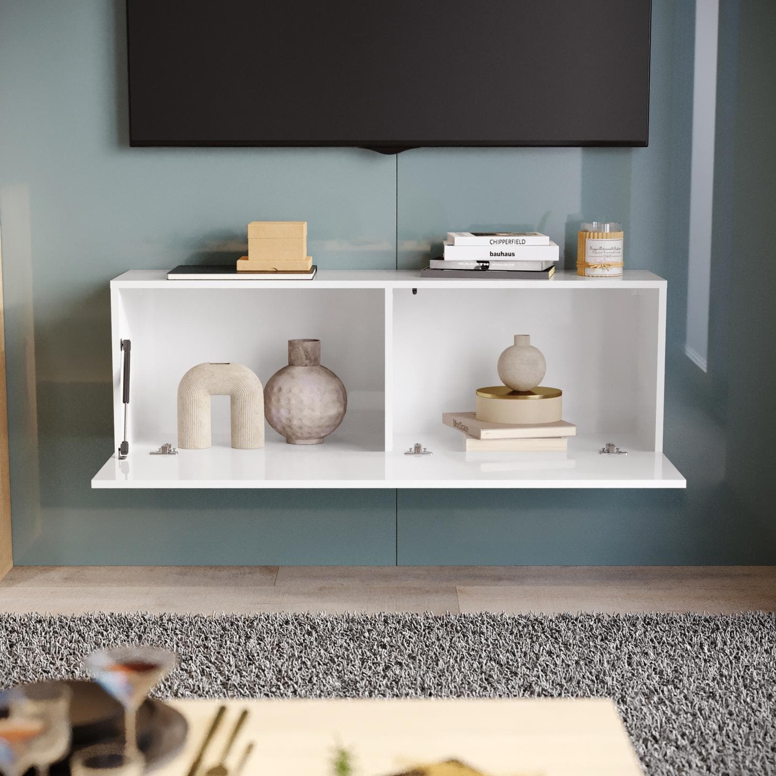 Mobile porta tv 120x40h cm sospeso bianco lucido - Kayros