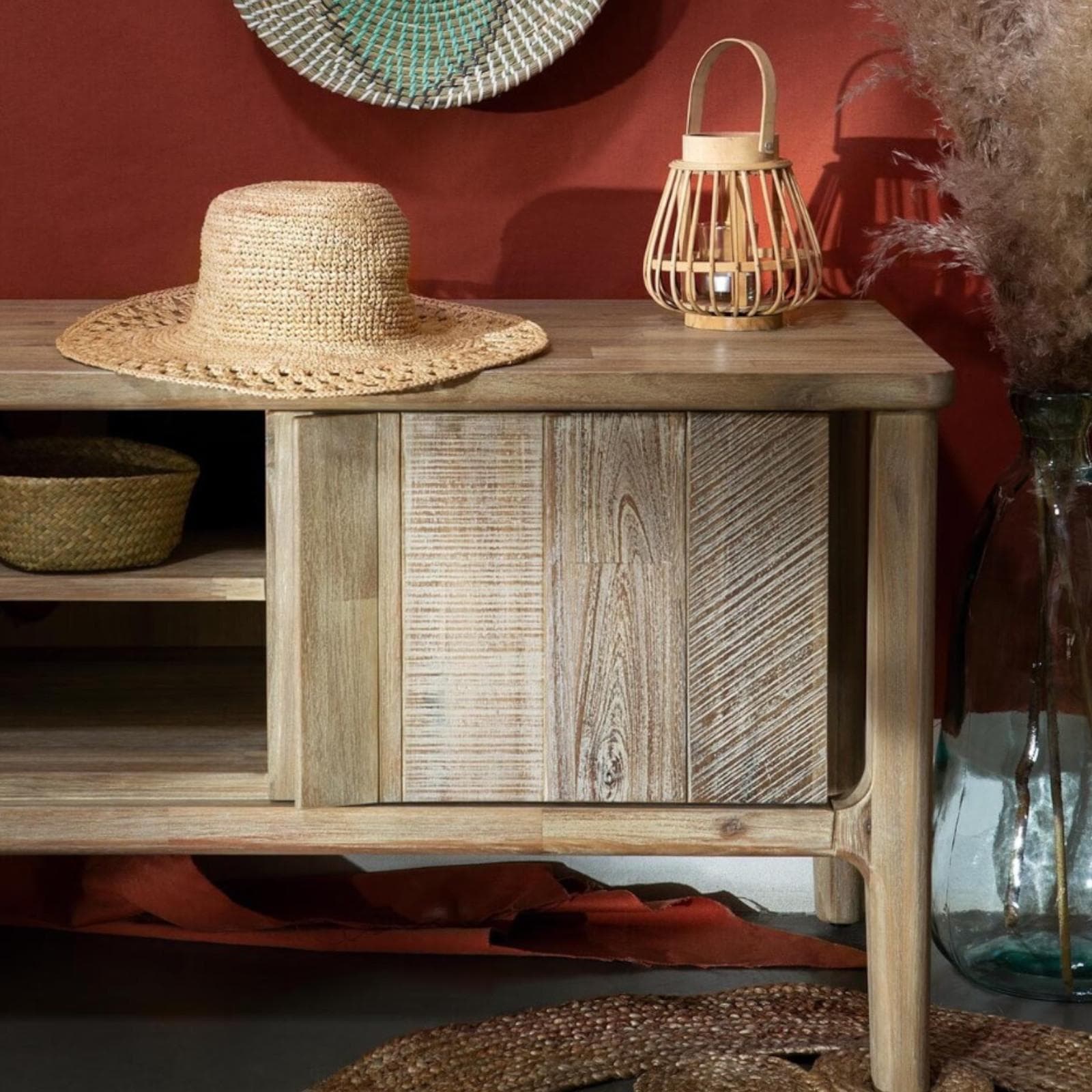 Mobile porta tv 150x55h cm con due ante in legno di acacia - Pareha