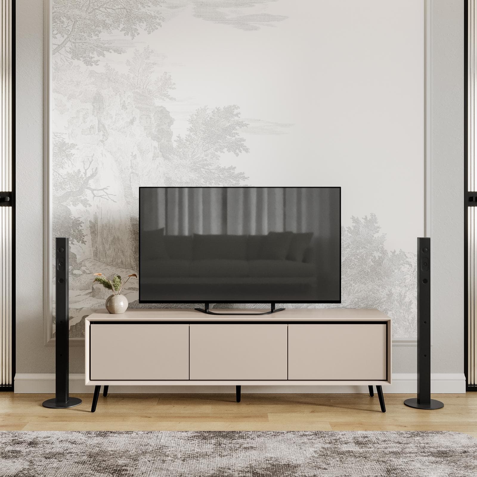 Mobile porta tv 160x50h cm cappuccino e nero con 3 ante - Pixie