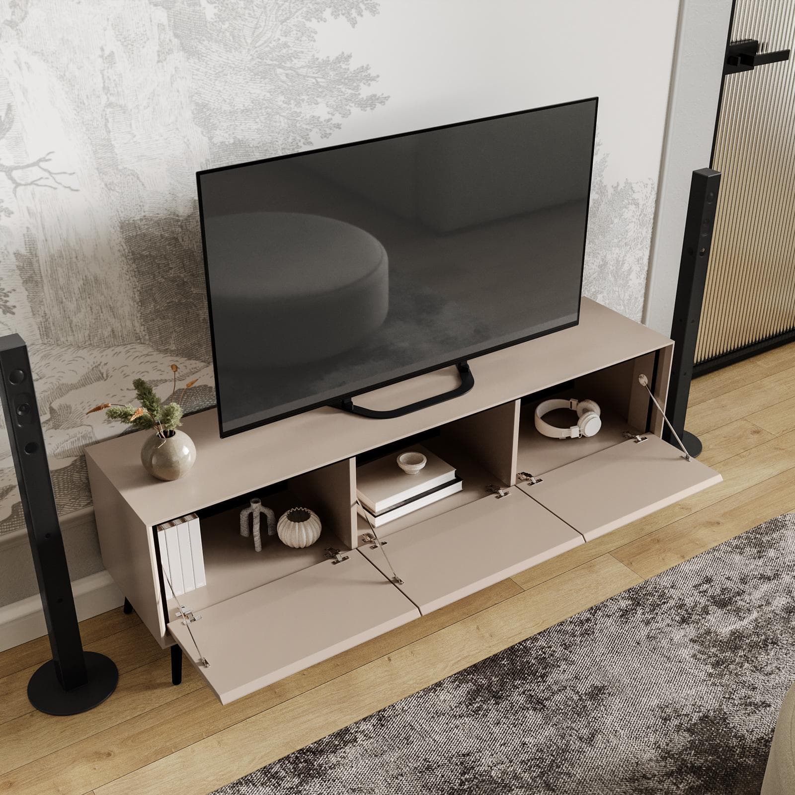 Mobile porta tv 160x50h cm cappuccino e nero con 3 ante - Pixie