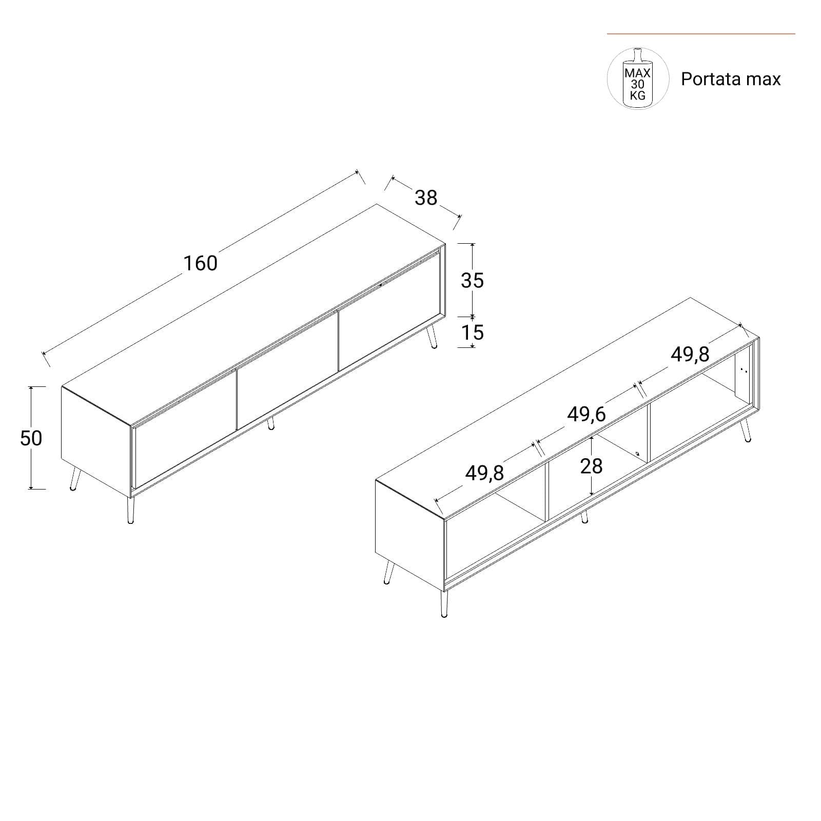 Mobile porta tv 160x50h cm cappuccino e nero con 3 ante - Pixie