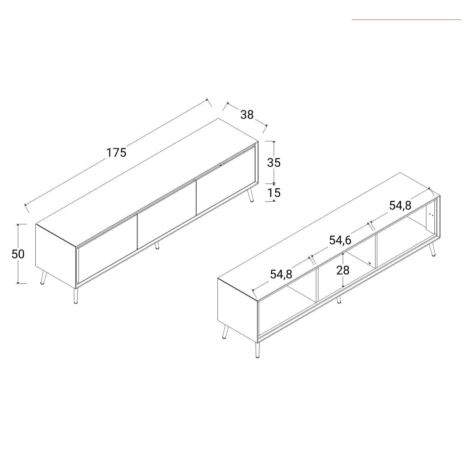 Mobile porta tv 175x50h cm bianco e rovere con 3 ante - Pixie