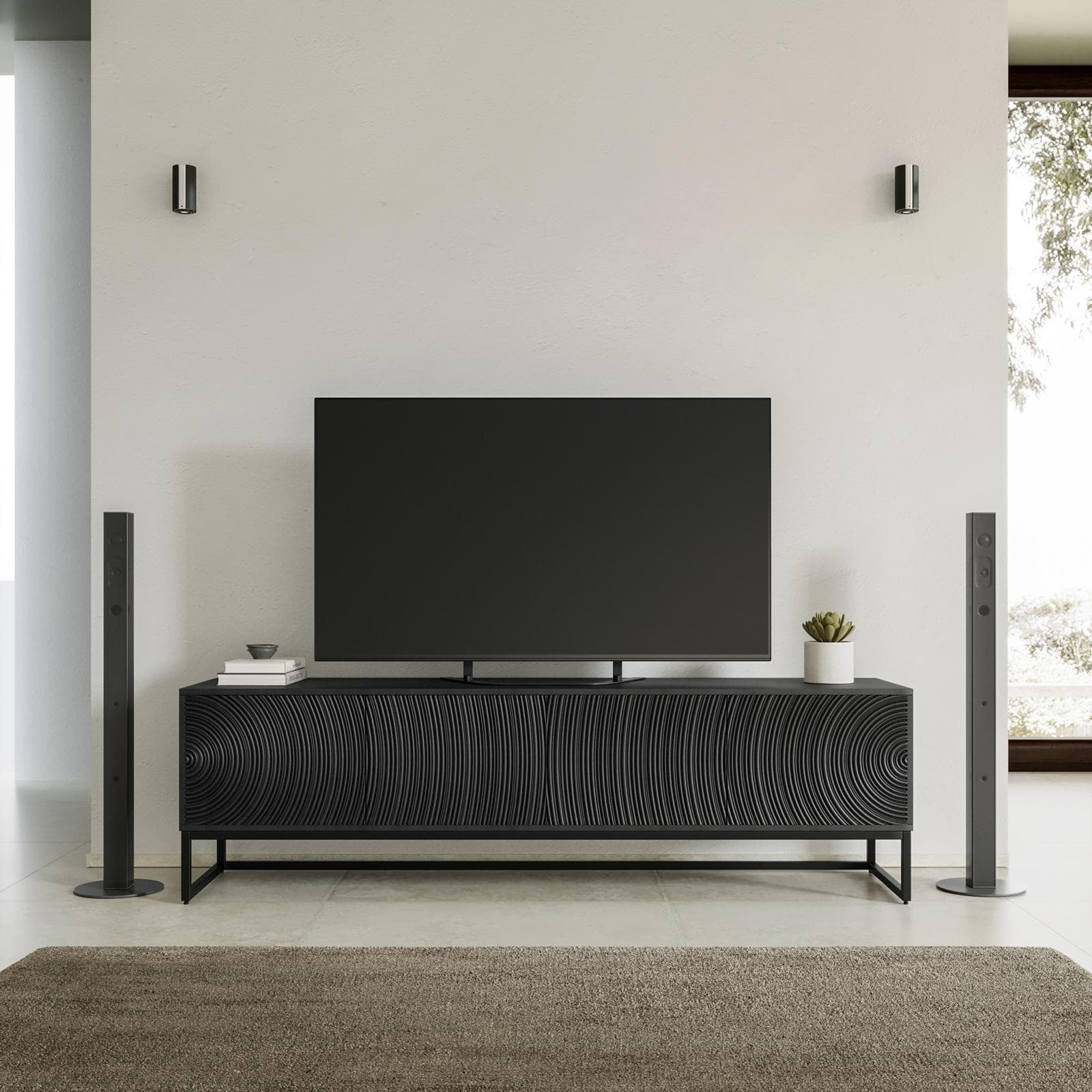 Mobile porta tv 170x50h cm in mango nero cannettato con 4 ante - Dailim