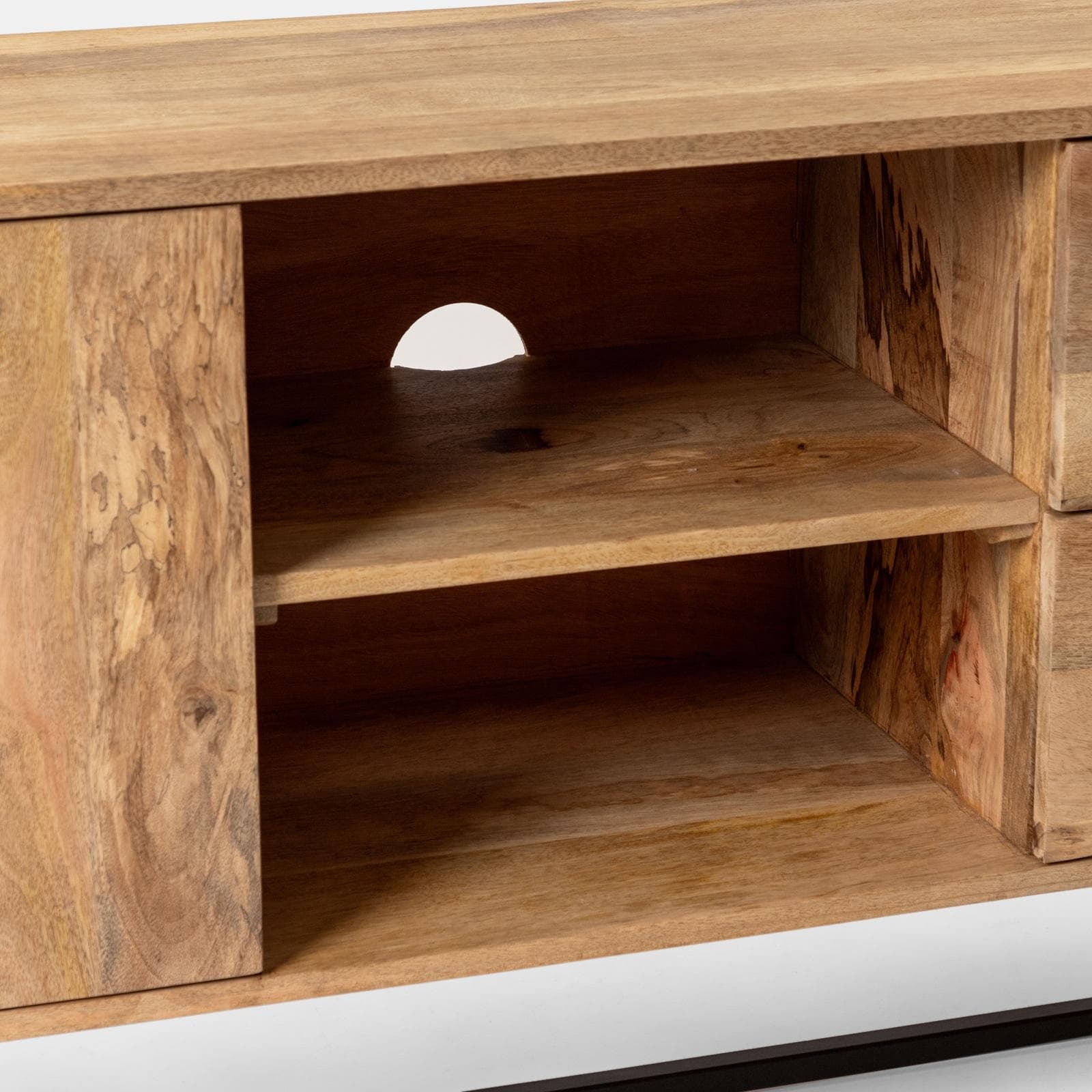 Mobile porta tv 175x40 cm in legno di mango e metallo con 2 ante e 2 cassetti - Freia Mango