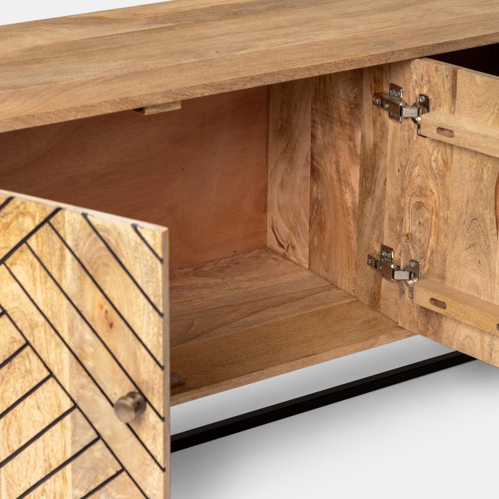 Mobile porta tv 175x40 cm in legno di mango e metallo con 2 ante e 2 cassetti - Freia Mango