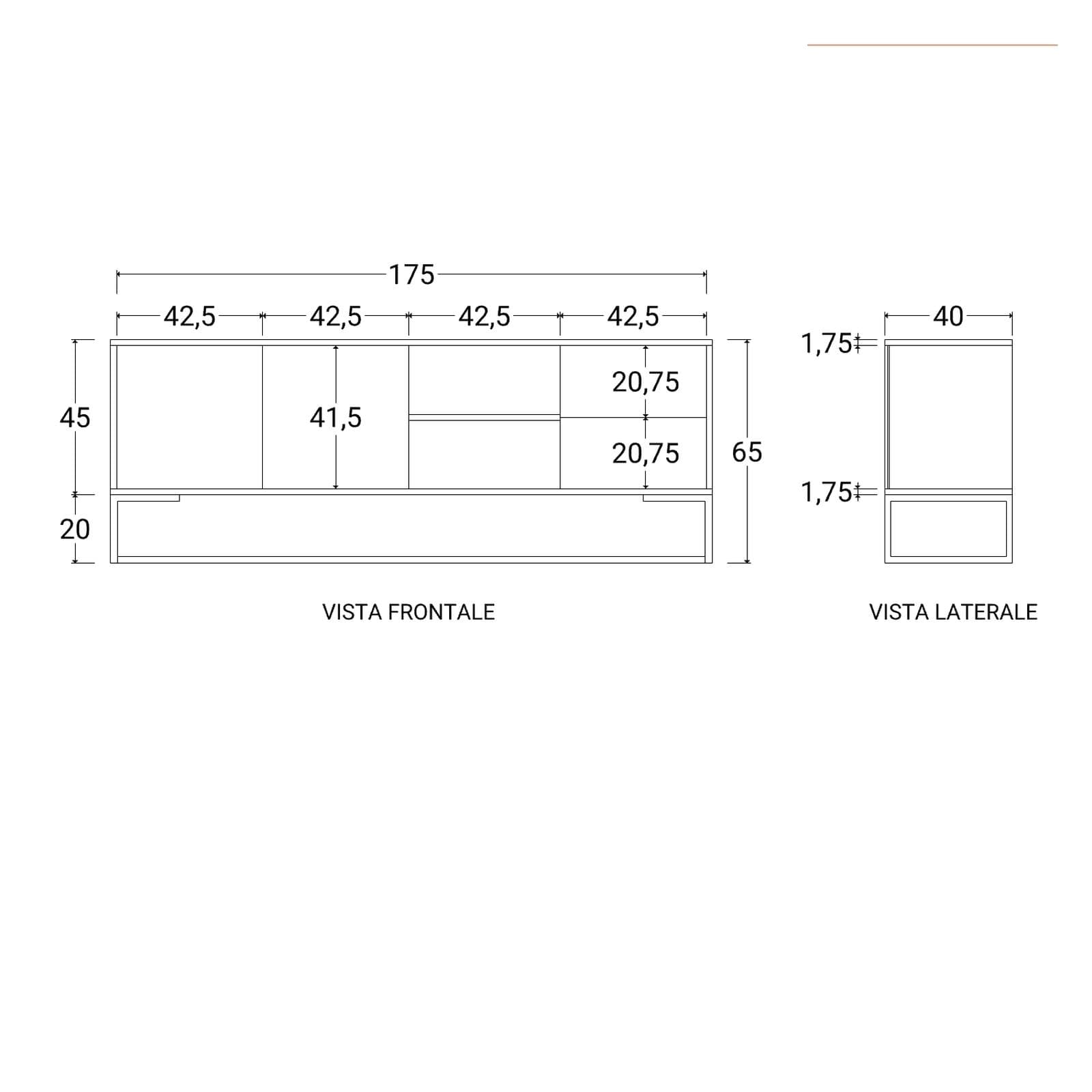 Mobile porta tv 175x40 cm in legno di mango e metallo con 2 ante e 2 cassetti - Freia Mango