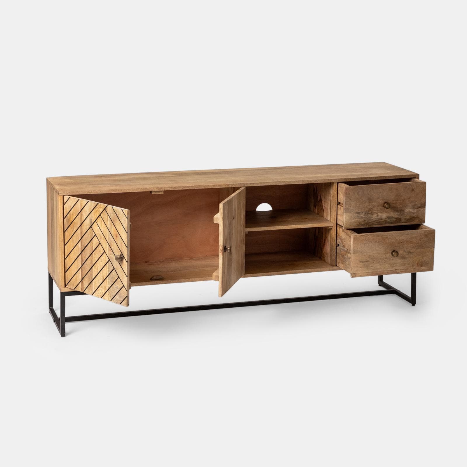 Mobile porta tv 175x40 cm in legno di mango e metallo con 2 ante e 2 cassetti - Freia Mango