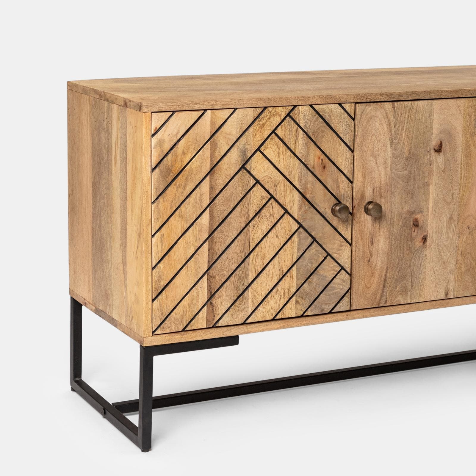 Mobile porta tv 175x40 cm in legno di mango e metallo con 2 ante e 2 cassetti - Freia Mango
