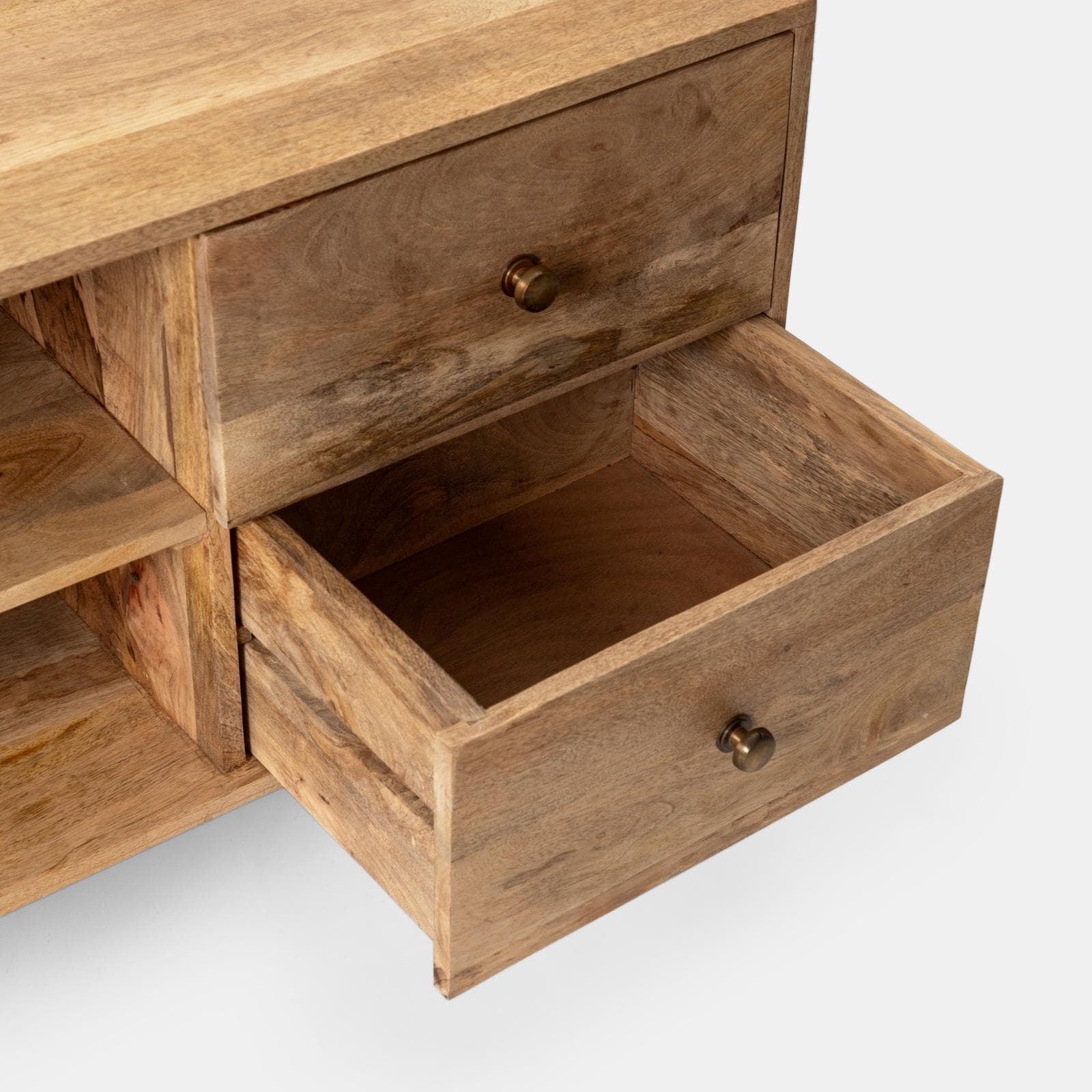 Mobile porta tv 175x40 cm in legno di mango e metallo con 2 ante e 2 cassetti - Freia Mango
