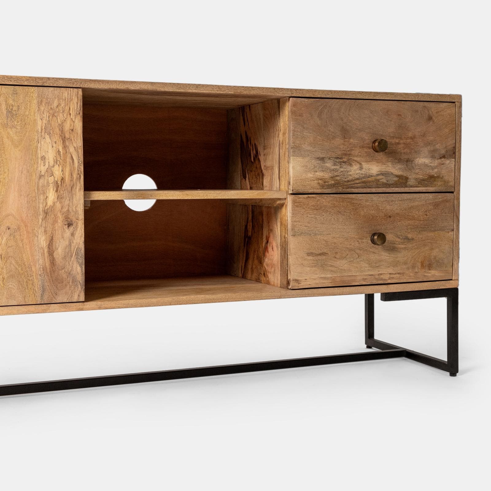 Mobile porta tv 175x40 cm in legno di mango e metallo con 2 ante e 2 cassetti - Freia Mango