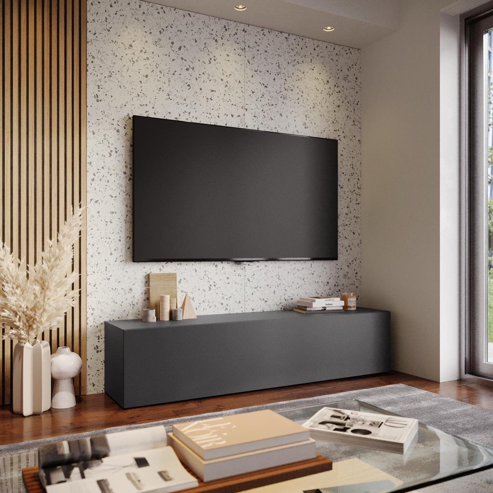 Mobile porta tv 180x40h cm a terra antracite opaco - Kayros