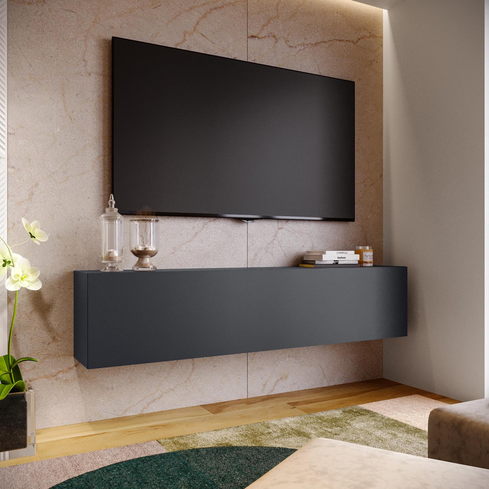 Mobile porta tv 180x40h cm a terra o sospeso antracite opaco - Kayros