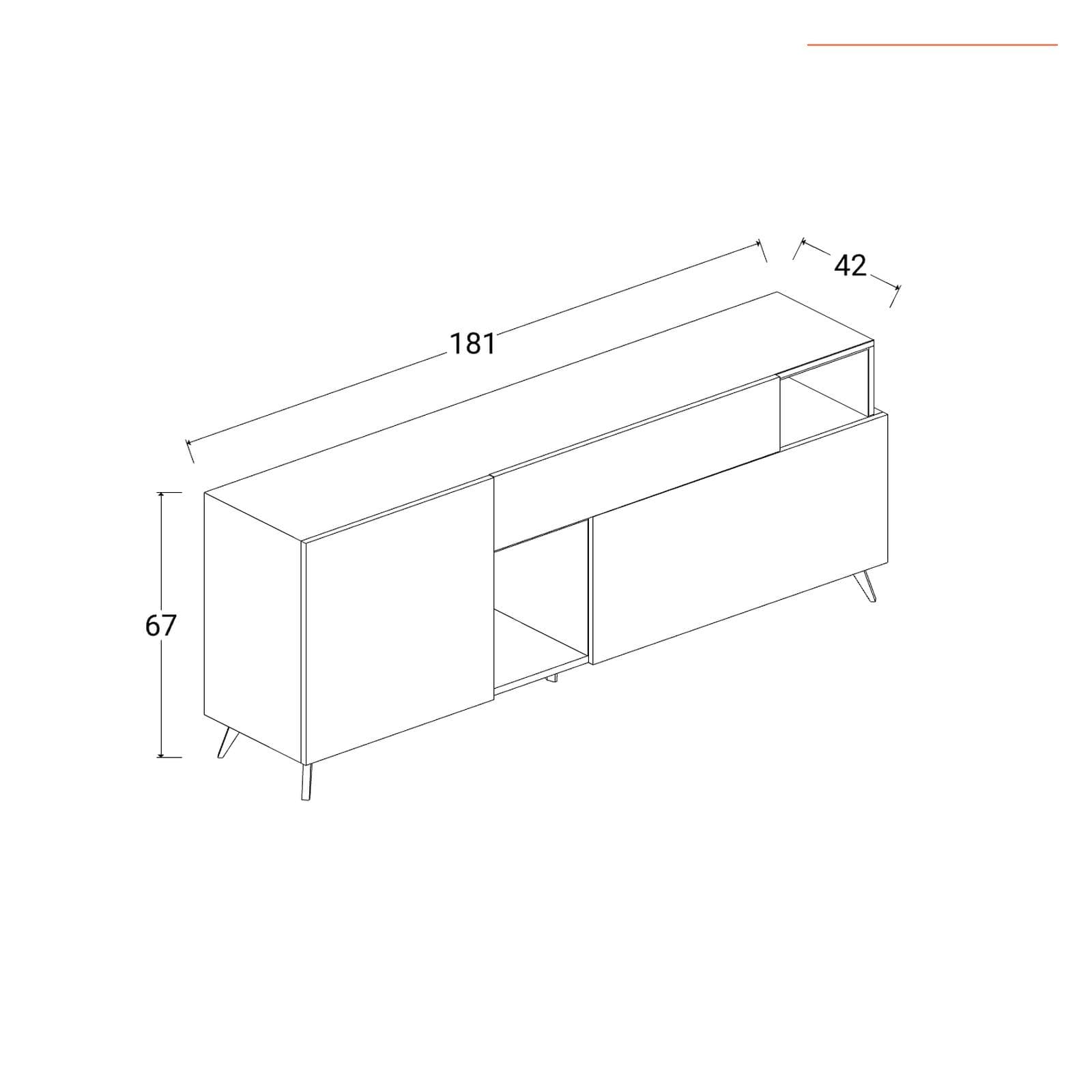 Mobile porta tv 181x67h cm cashmere con 1 anta a ribalta cadiz e vani a giorno - Kled