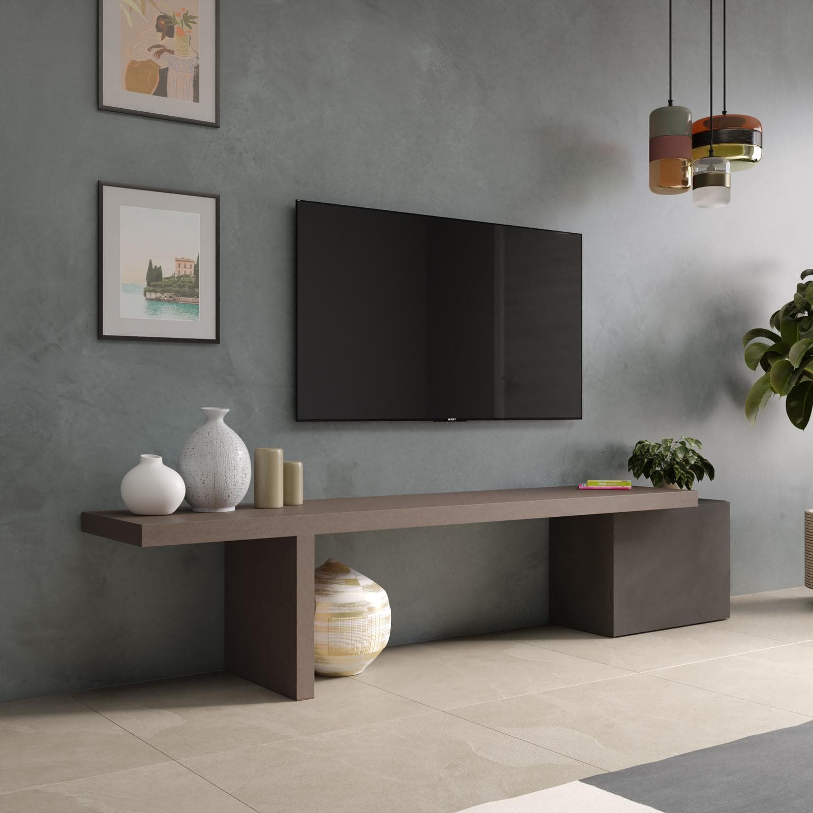 Mobile porta tv 184-230x44h cm bronzo e lava con 1 anta - Clary