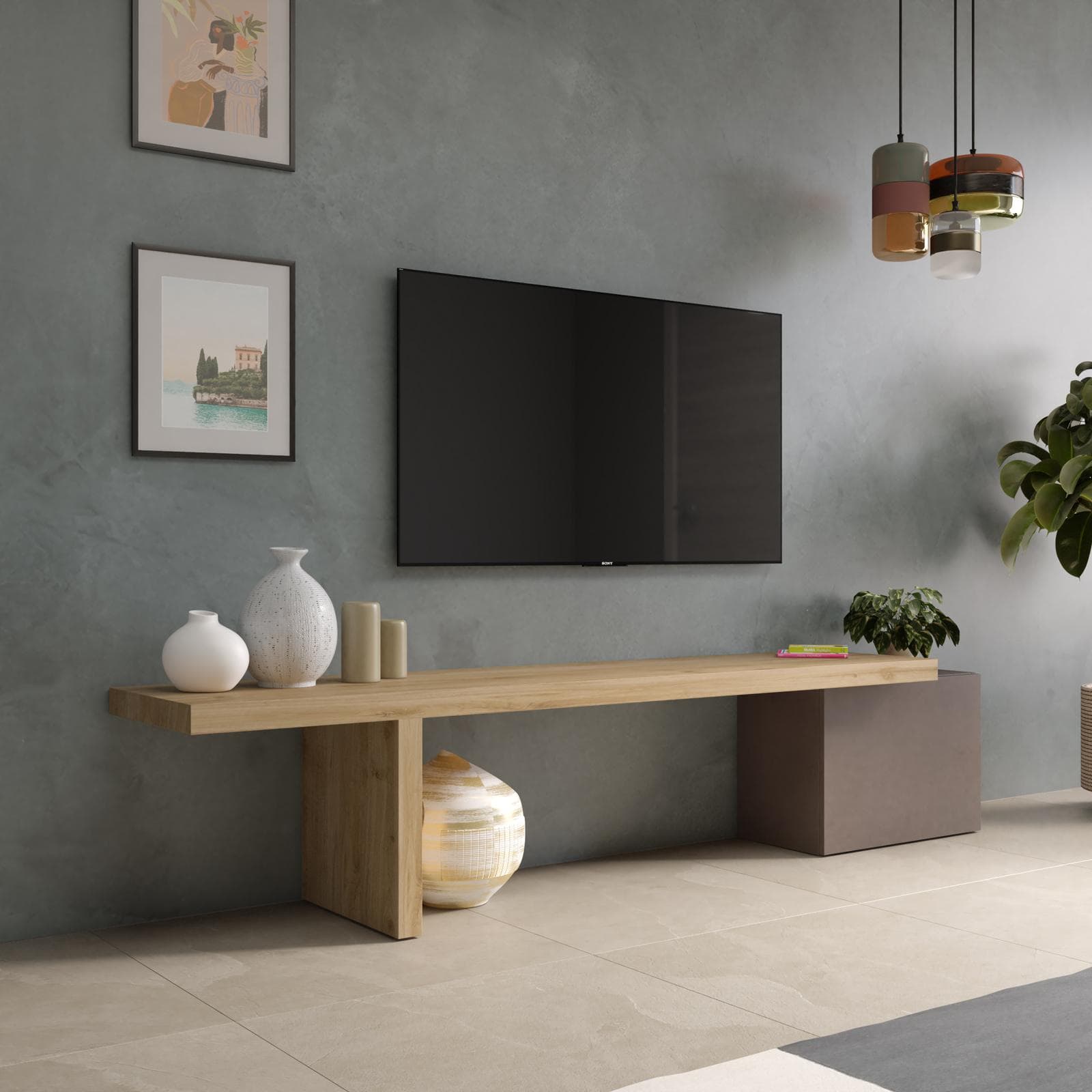 Mobile porta tv 184-230x44h cm cadiz e bronzo con 1 anta - Clary