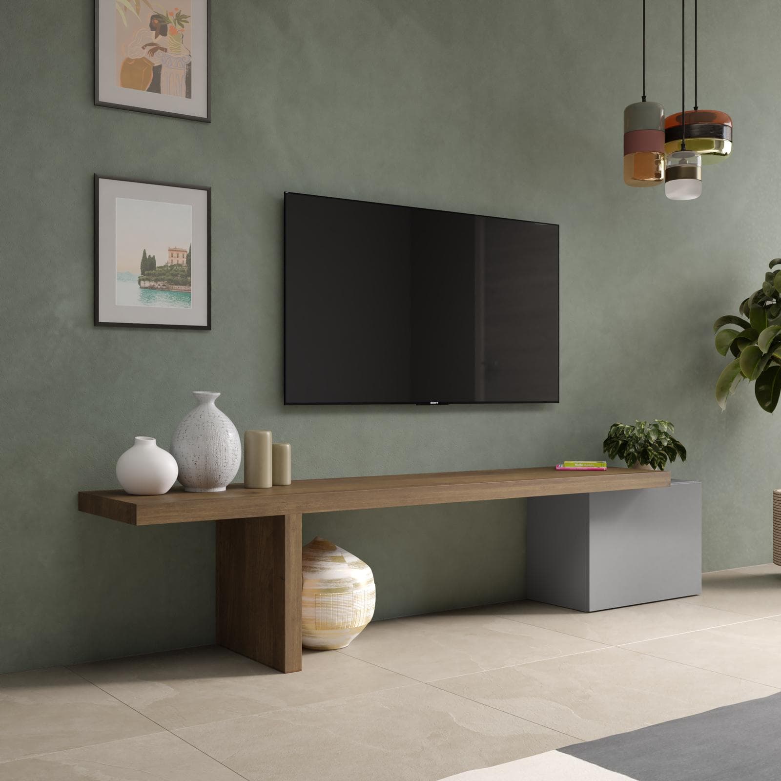 Mobile porta tv 184-230x44h cm mercure e ardesia con 1 anta - Clary