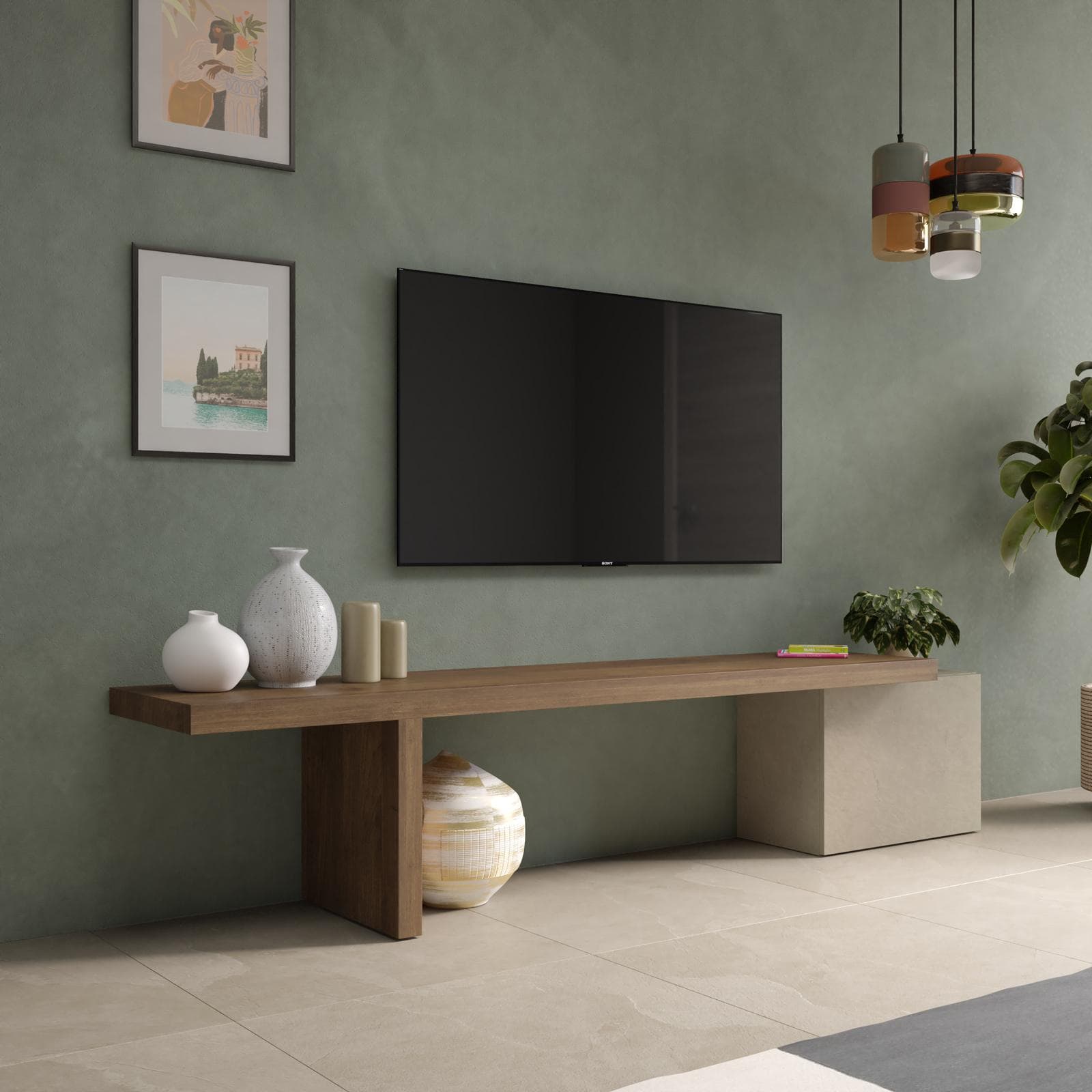 Mobile porta tv 184-230x44h cm mercure e argilla con 1 anta - Clary