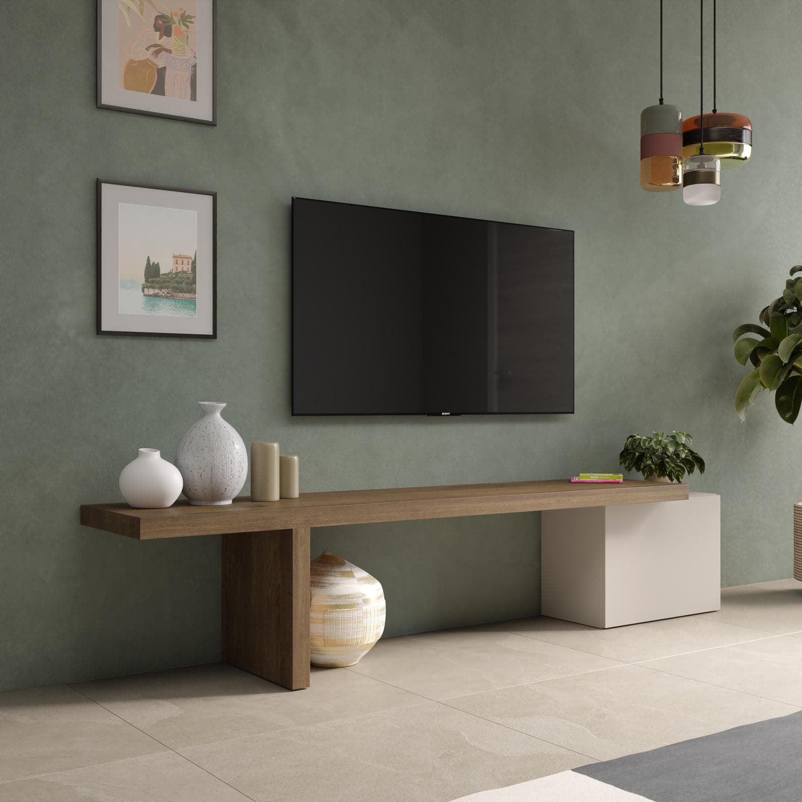 Mobile porta tv 184-230x44h cm mercure e cashmere con 1 anta - Clary