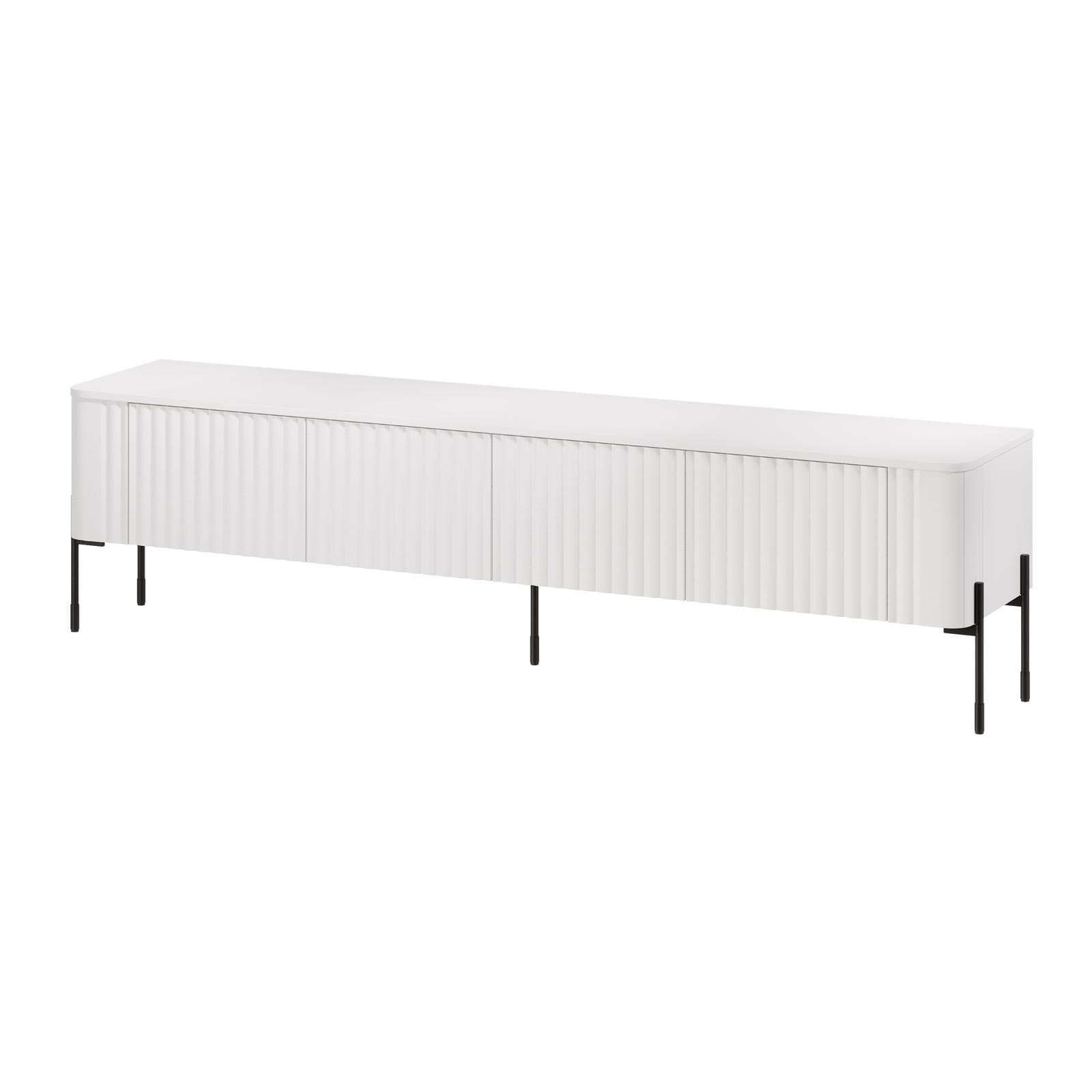 Mobile porta tv 190x50h cm bianco cannettato 4 ante e gambe in metallo nero con angoli stondati - Niclas