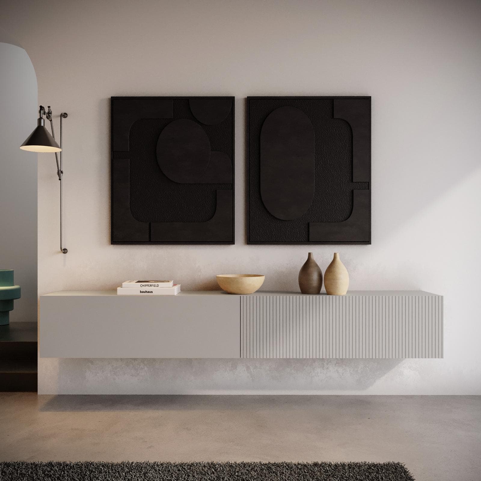 Mobile porta tv 200x31h cm sospeso cashmere cannettato con 2 ante - Ingrid