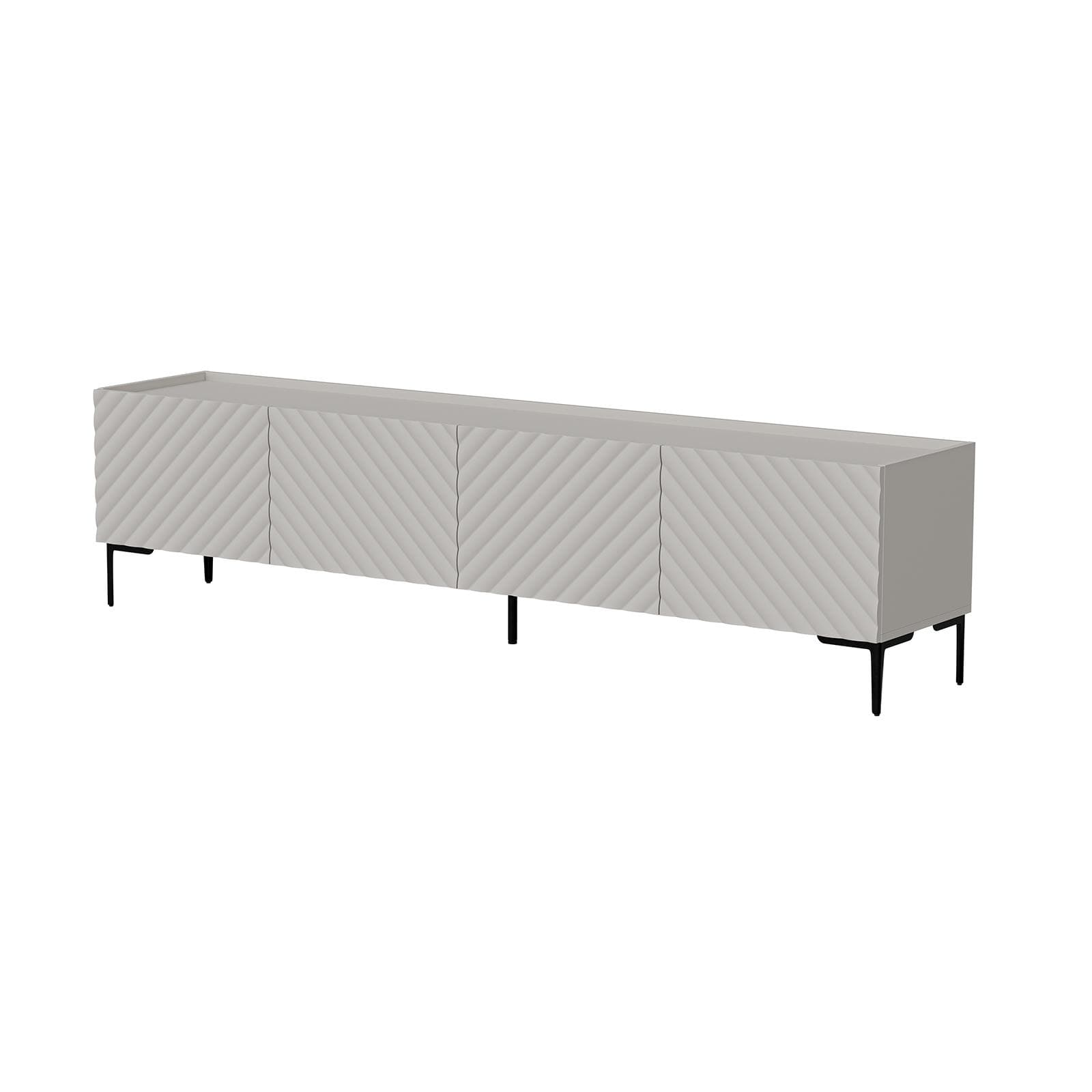 Mobile porta tv 200x54h cm cashmere cannettato obliquo con 4 ante e piedi nero - Emerald