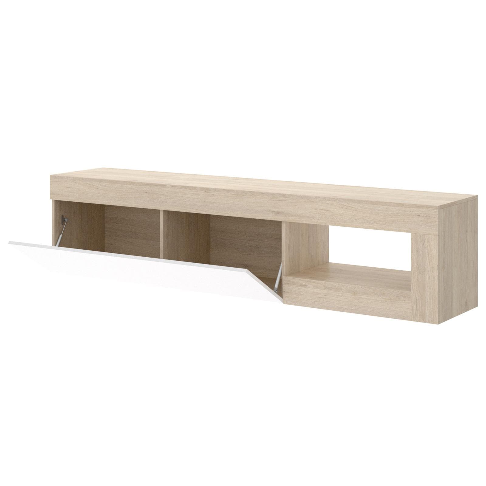 Mobile porta tv 204 cm in legno naturale e bianco lucido - Lisa