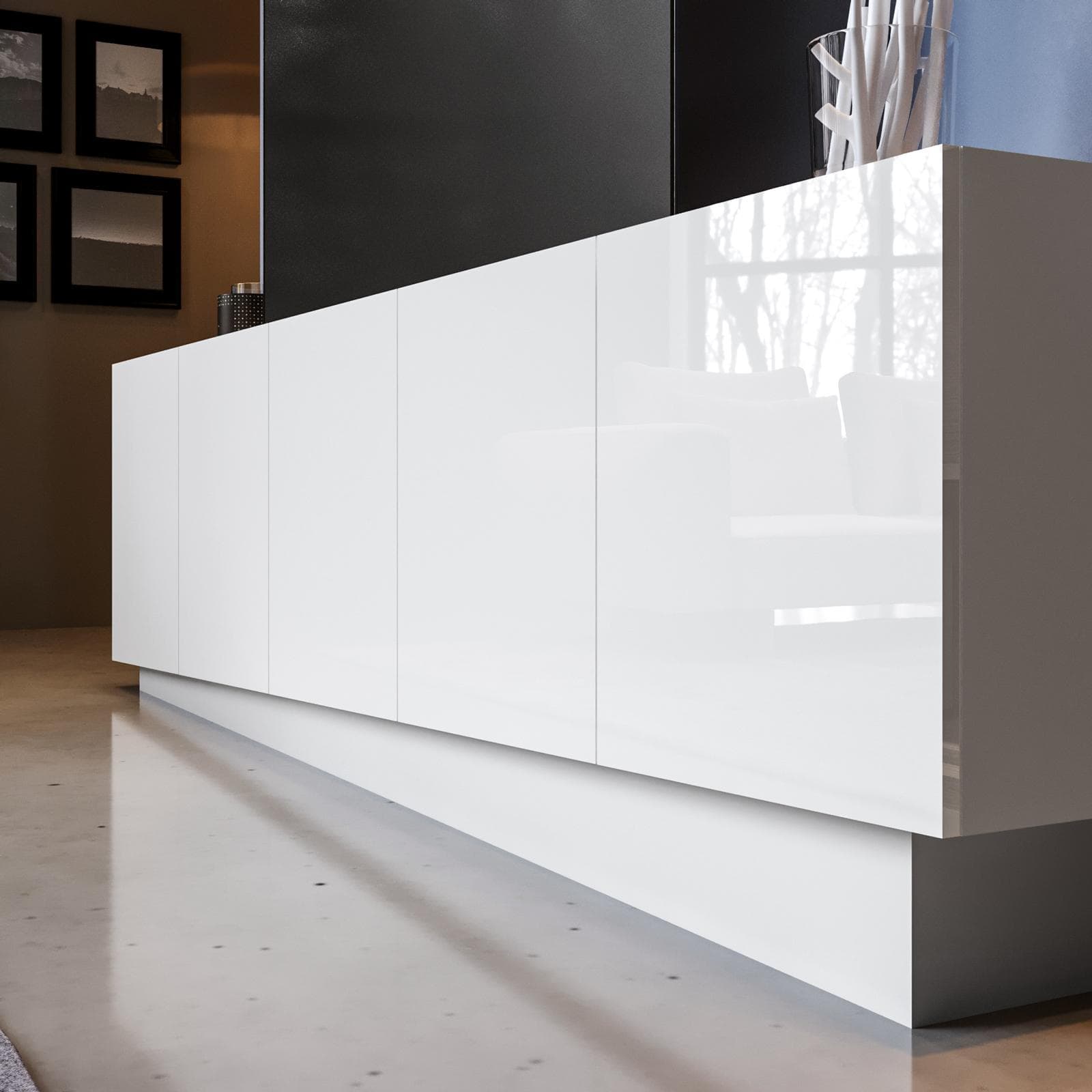 Mobile porta tv 225x60h cm con 5 ante bianco lucido - Veronique