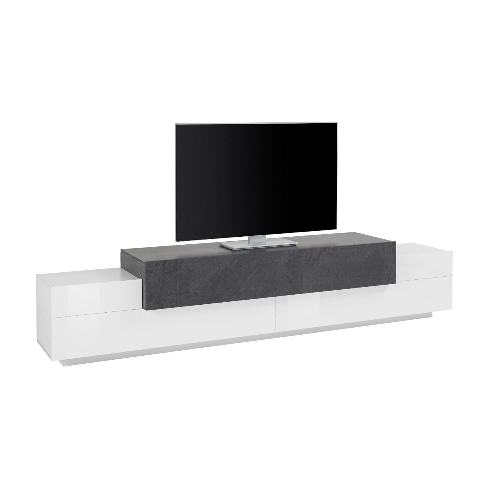 Mobile porta tv 240 cm con 3 ante a ribalta in legno bianco lucido e grigio report - Helm