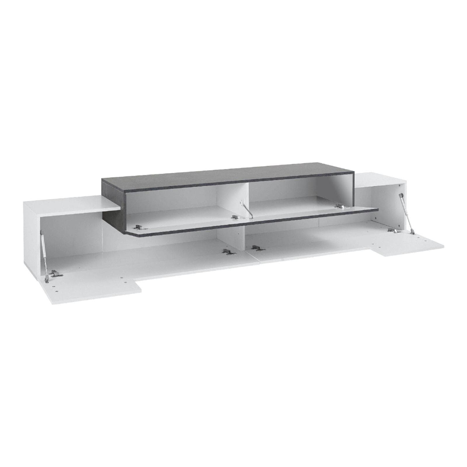 Mobile porta tv 240 cm con 3 ante a ribalta in legno bianco lucido e grigio report - Helm