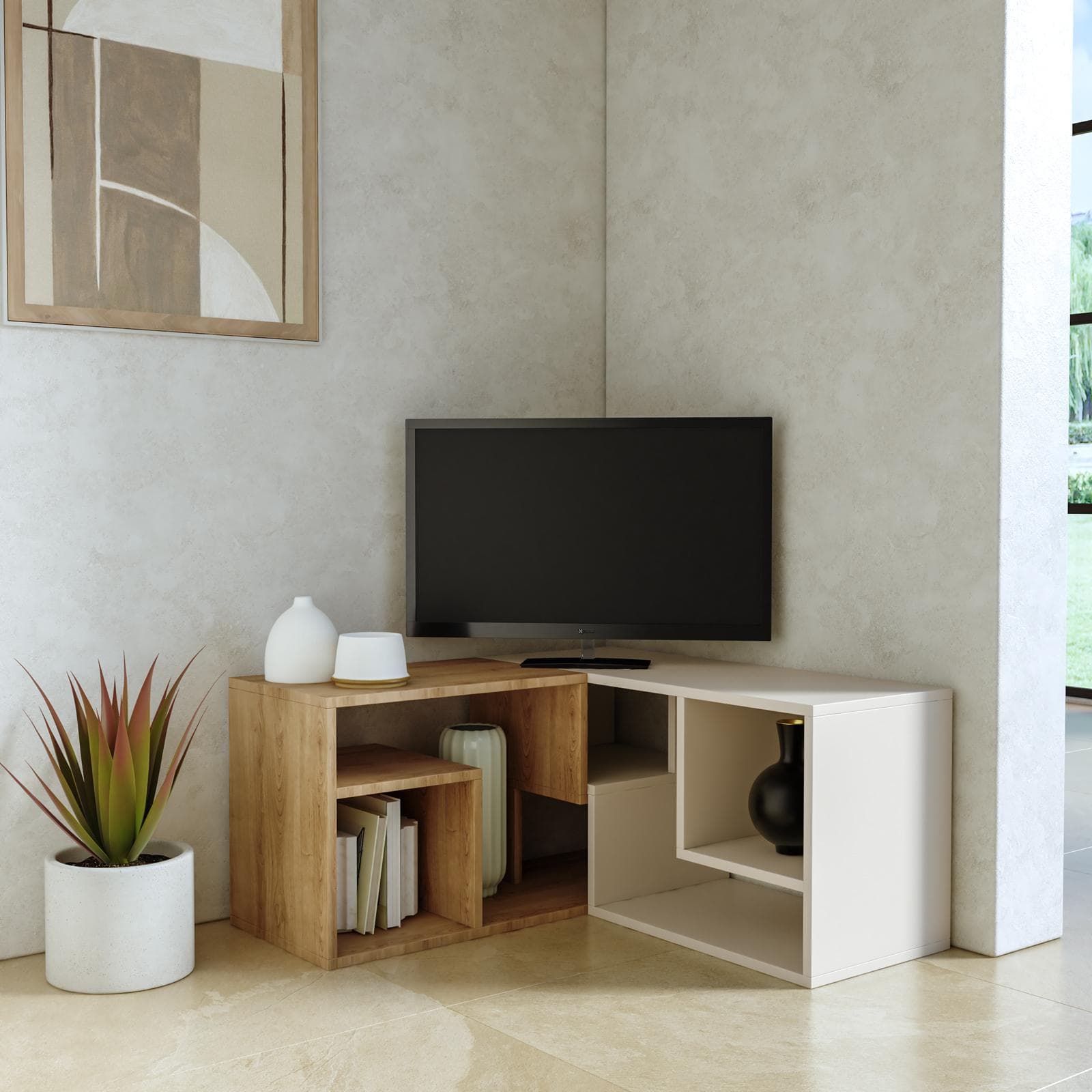 Mobile porta tv 145 cm lineare o angolare cashmere e rovere - Mairi