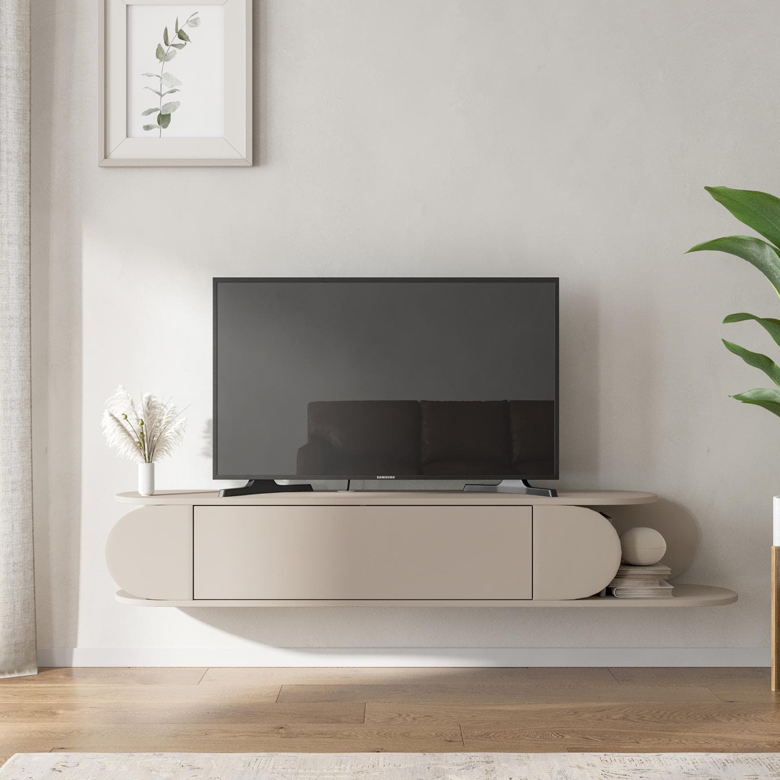 Mobile porta tv sospeso 180x30h cm cashmere con 1 anta a ribalta - Lorna