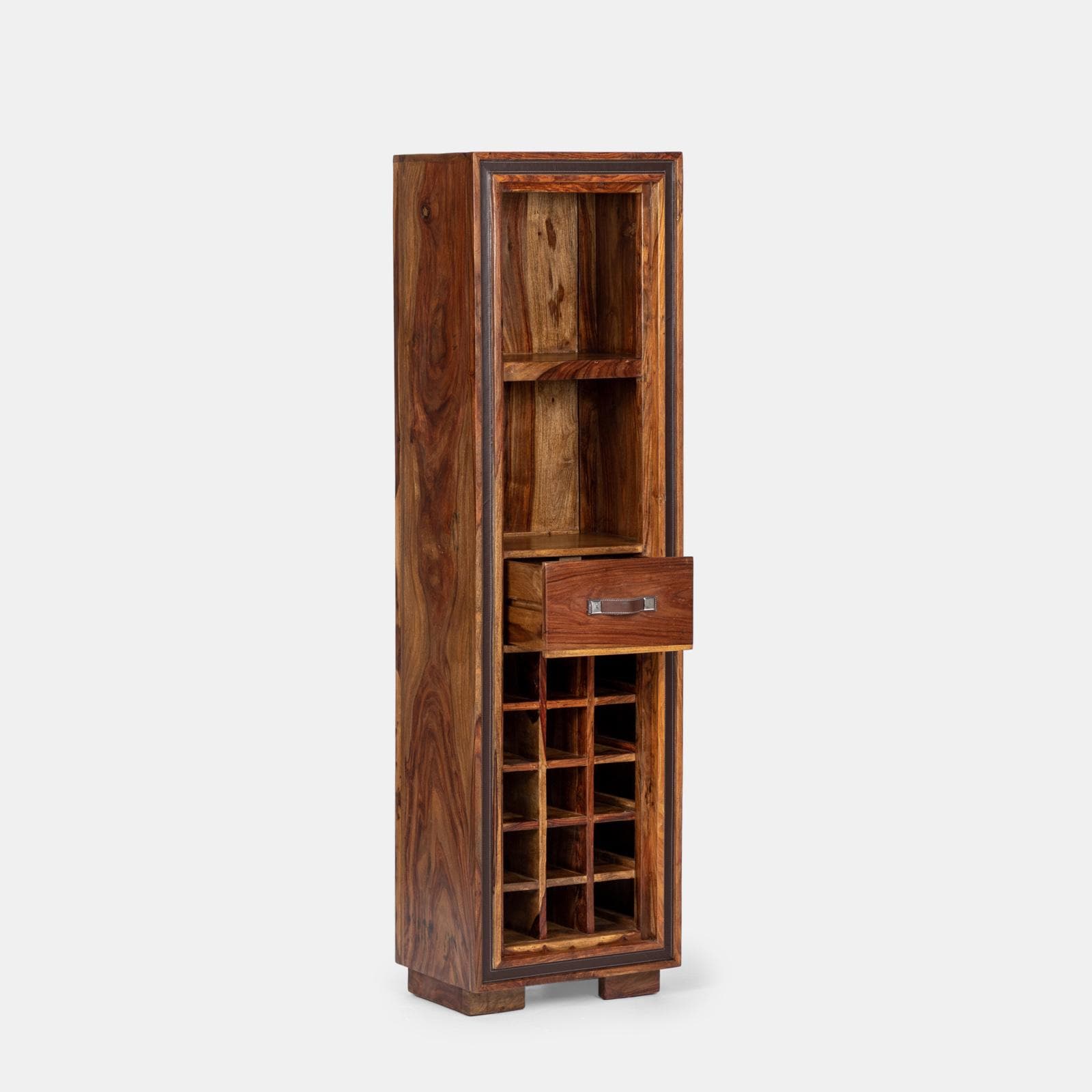 Mobile portabottiglie in legno con 1 cassetto - Freia Sheesham