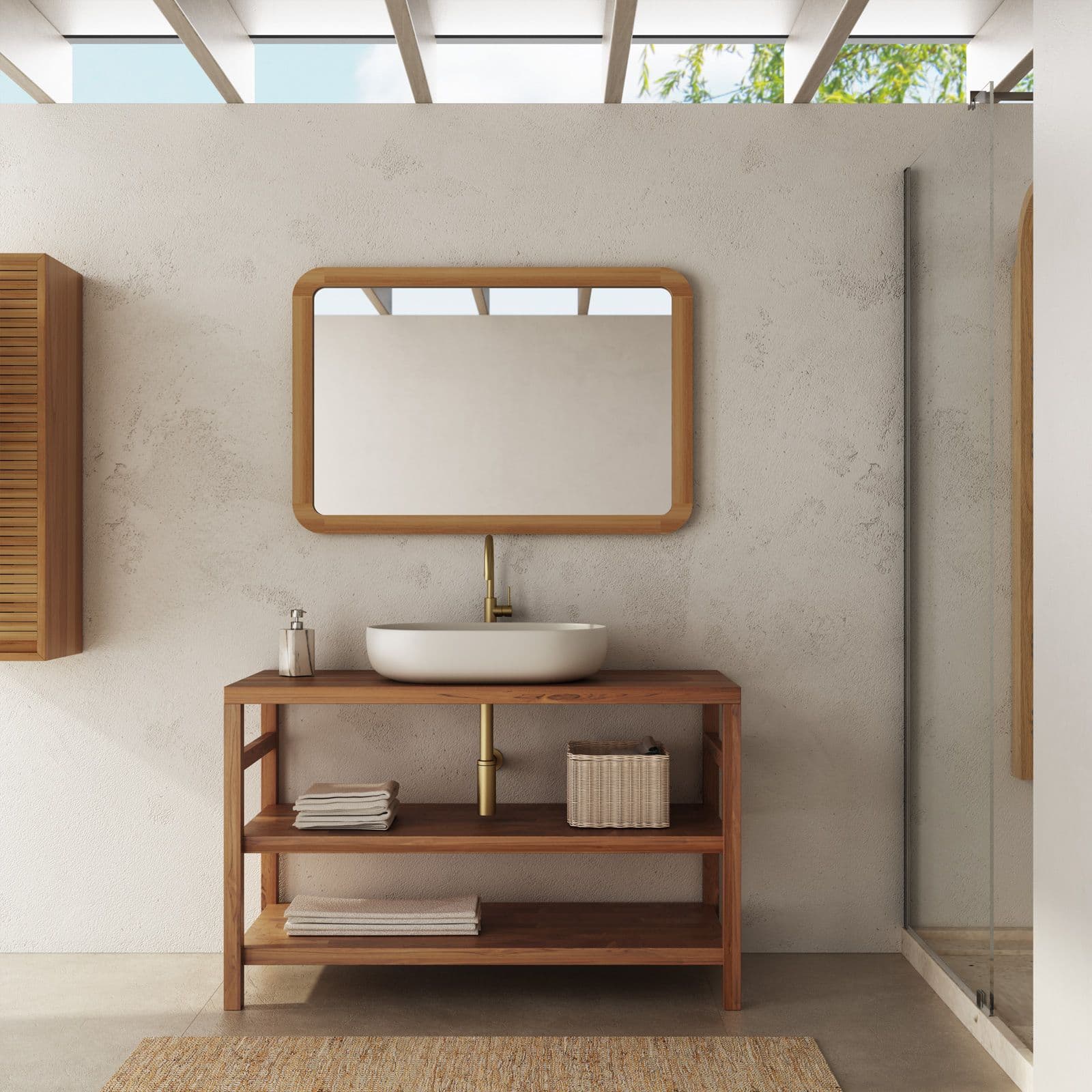 Mobile sottolavabo 120 cm in legno teak doppio ripiano - Palmas
