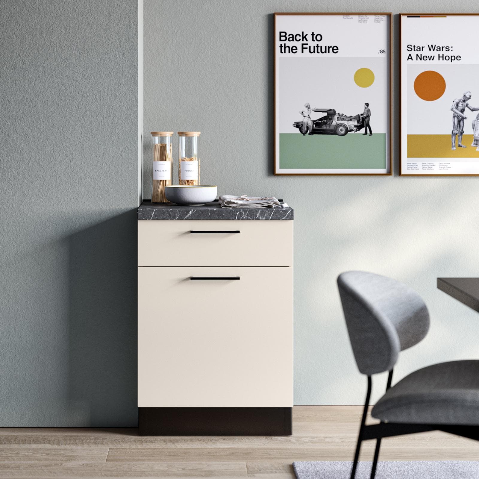 Modulo 60x88h cm antracite con cassetto e anta reversibile cashmere top 40 mm nero effetto marmo - Domy