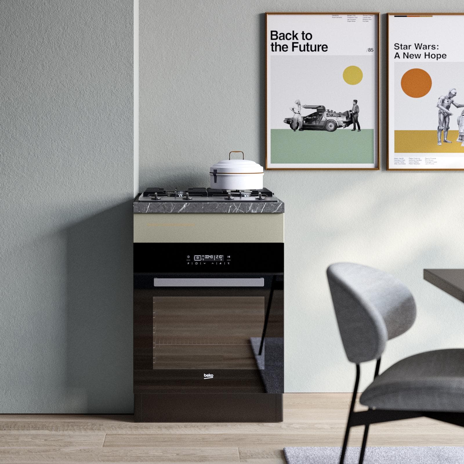 Modulo base forno 60x88h cm bianco con frontalino verde top 40 mm nero effetto marmo - Domy e Zyva