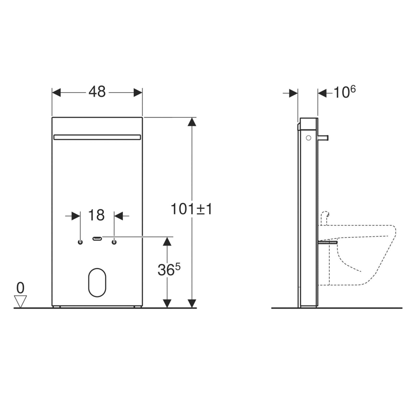 Modulo sanitario 100 cm per bidet sospeso o a pavimento vetro lava Serie Monolith - Geberit