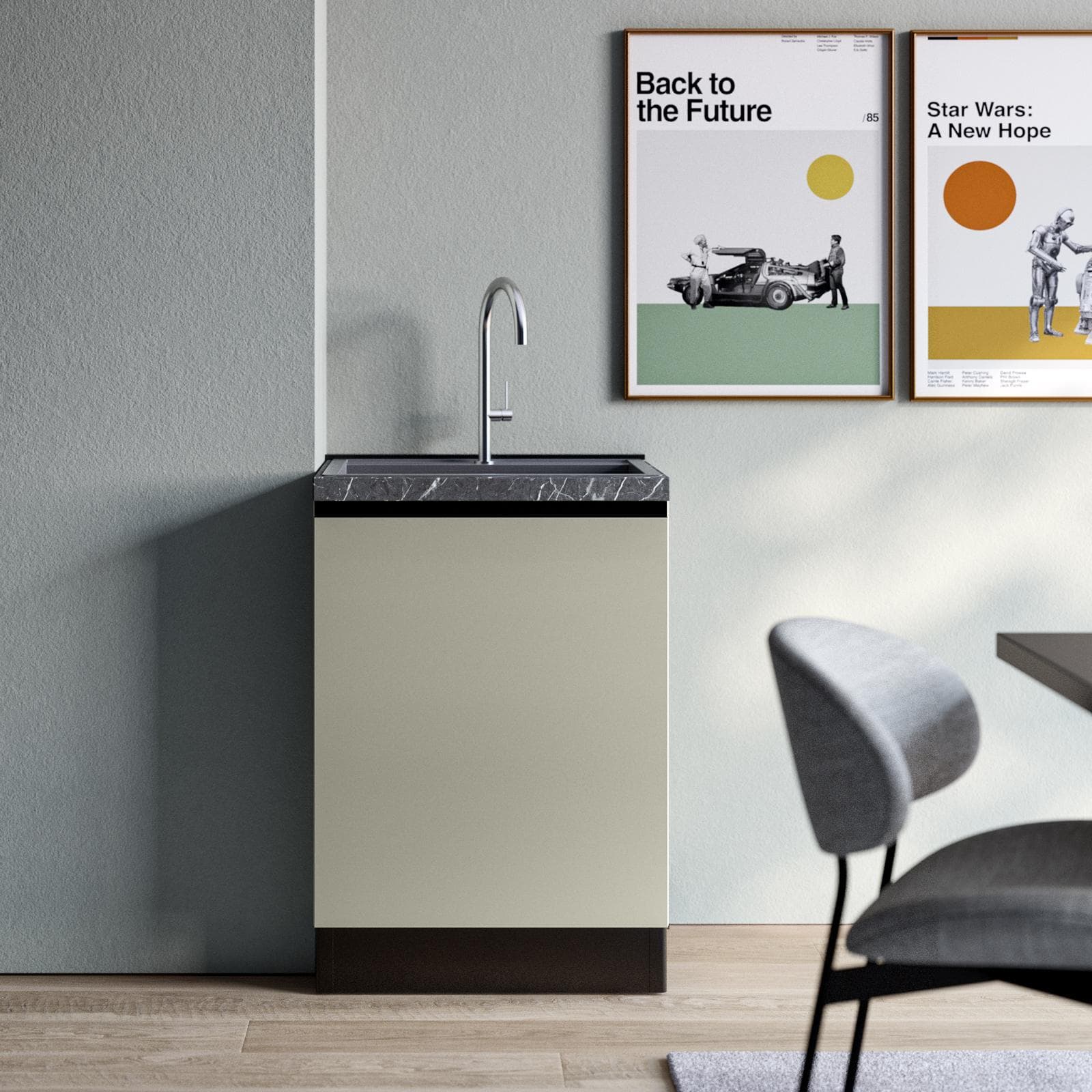 Modulo sottolavello 60x88h cm bianco con anta verde apertura dx top 40 mm nero effetto marmo e maniglia gola - Zyva