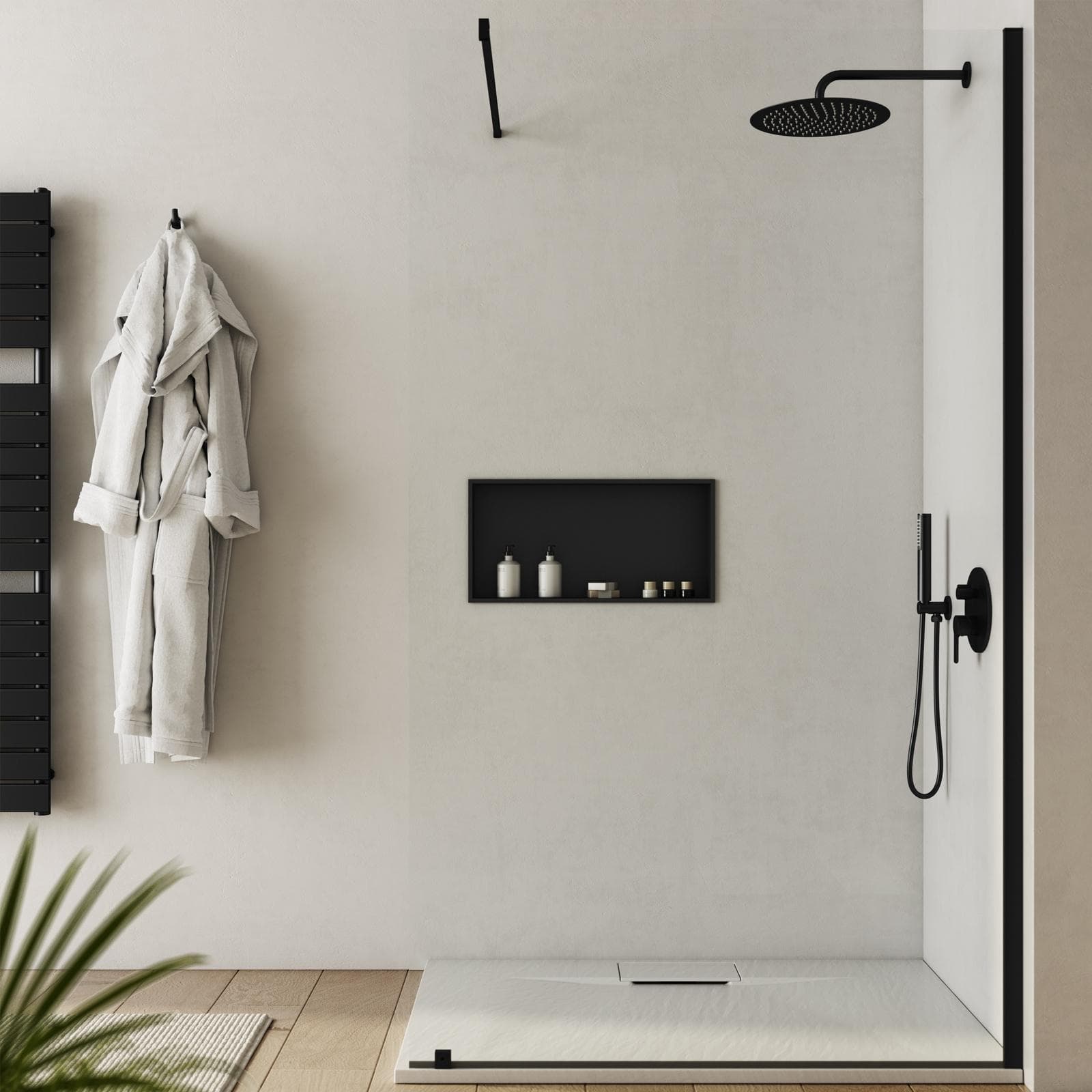 Nicchia da parete incassata 60x12x30h cm in acciaio inox nero opaco