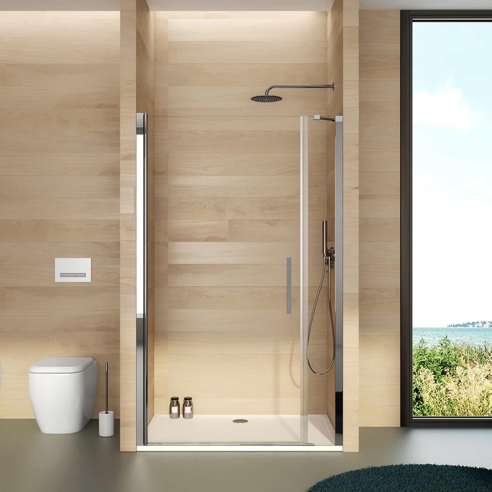 Box doccia nicchia 105 cm porta battente 90 cm con lato fisso trasparente 195h - Nilo