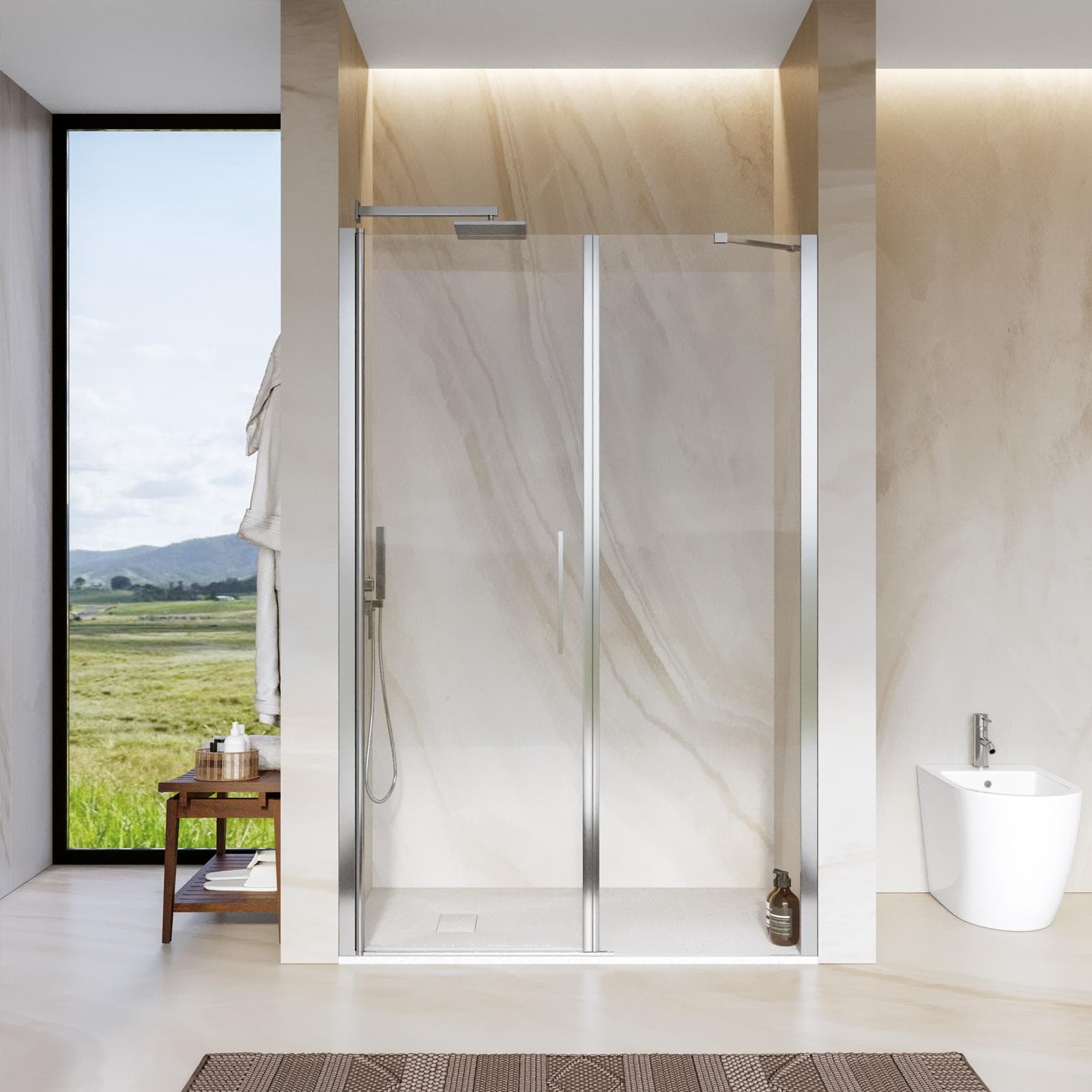 Box doccia nicchia 135 cm porta battente 75 cm con lato fisso trasparente 195h - Nilo